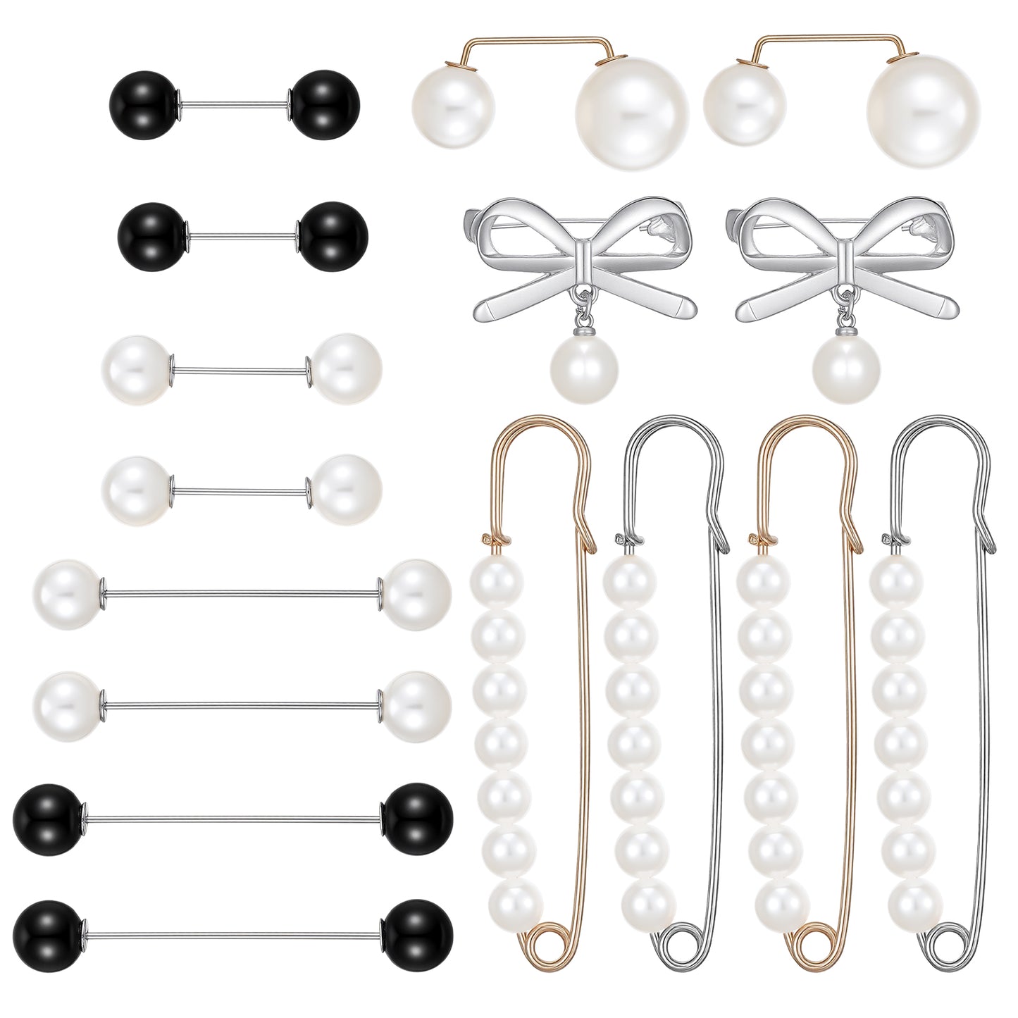 Cobee 16 Pcs Pearl Brooch Pins Set, Decorative Safety Pins for Clothing Sweater Shawl Hat Clips Cardigan Collar Clips for Women Sweater Scarf Hat Dress Accessories