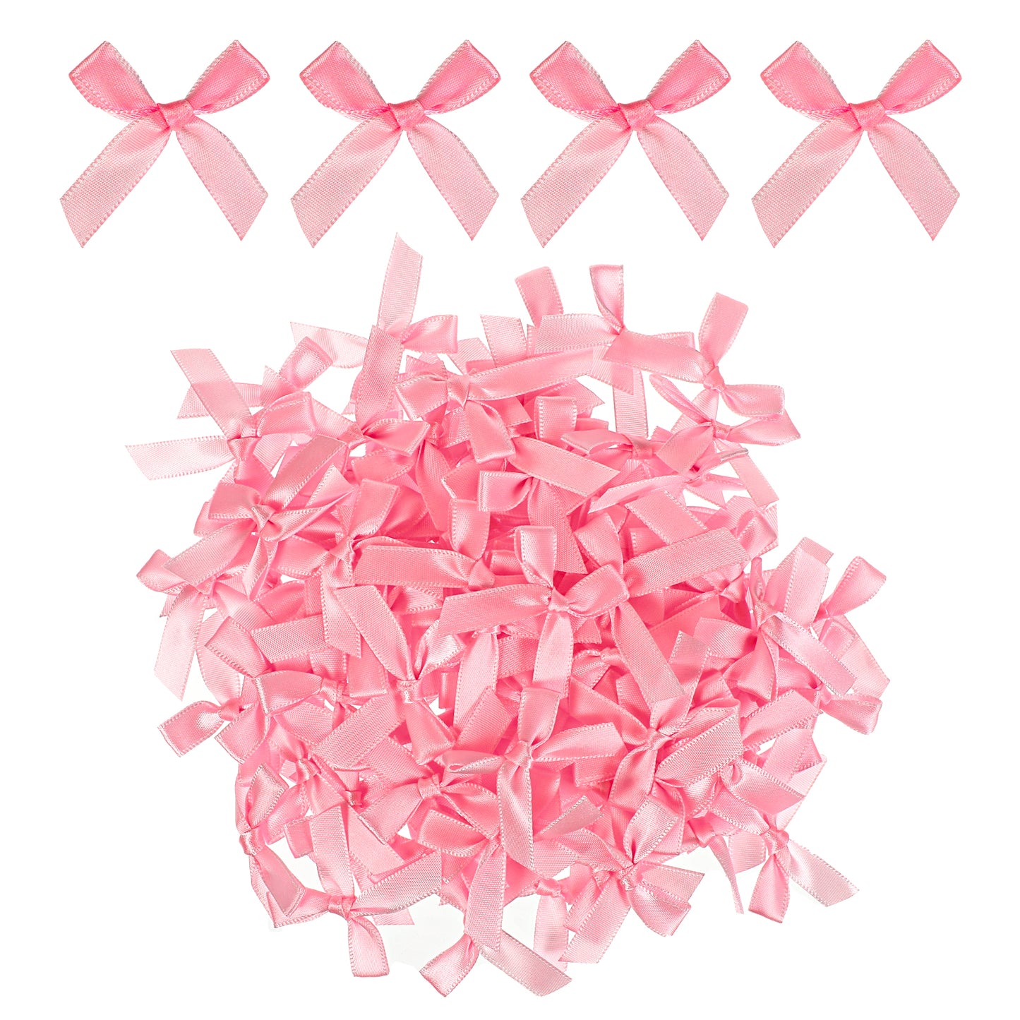 HJZHII 100 Pieces Tiny Bows, Mini Black Bows Satin Fabric Bow Gift Small Ribbon Bow DIY Wrapping Premade Bow for Treat Bags Cake Pops Candy Wedding Favors Bridal Shower Christmas Decor(Pink)