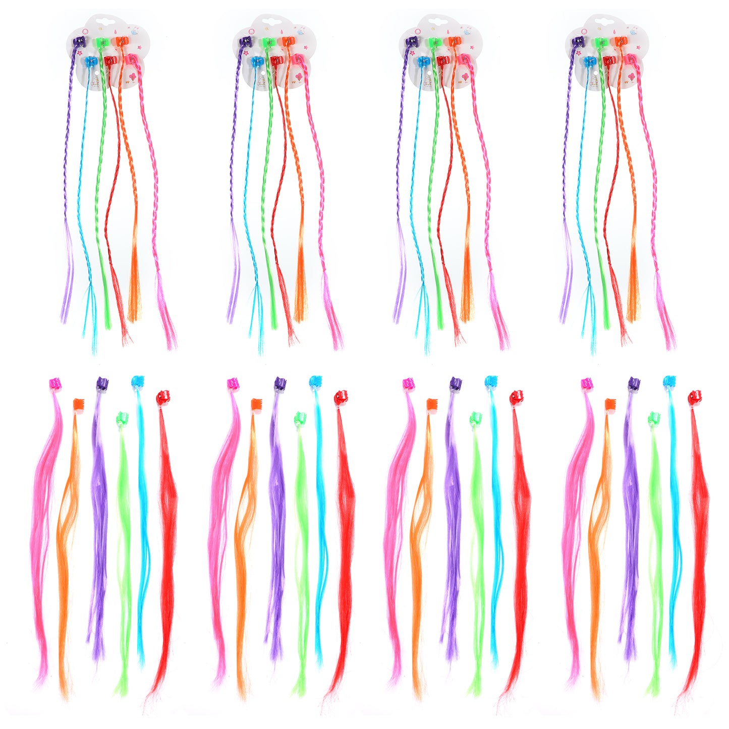 IANFAN 48 Pack Colored Hair Extensions, Rainbow Braids Hair Extensions Clips Nylon Rainbow Hairs Clips for Halloween Cosplay Party Dress up(13 Inch Length)