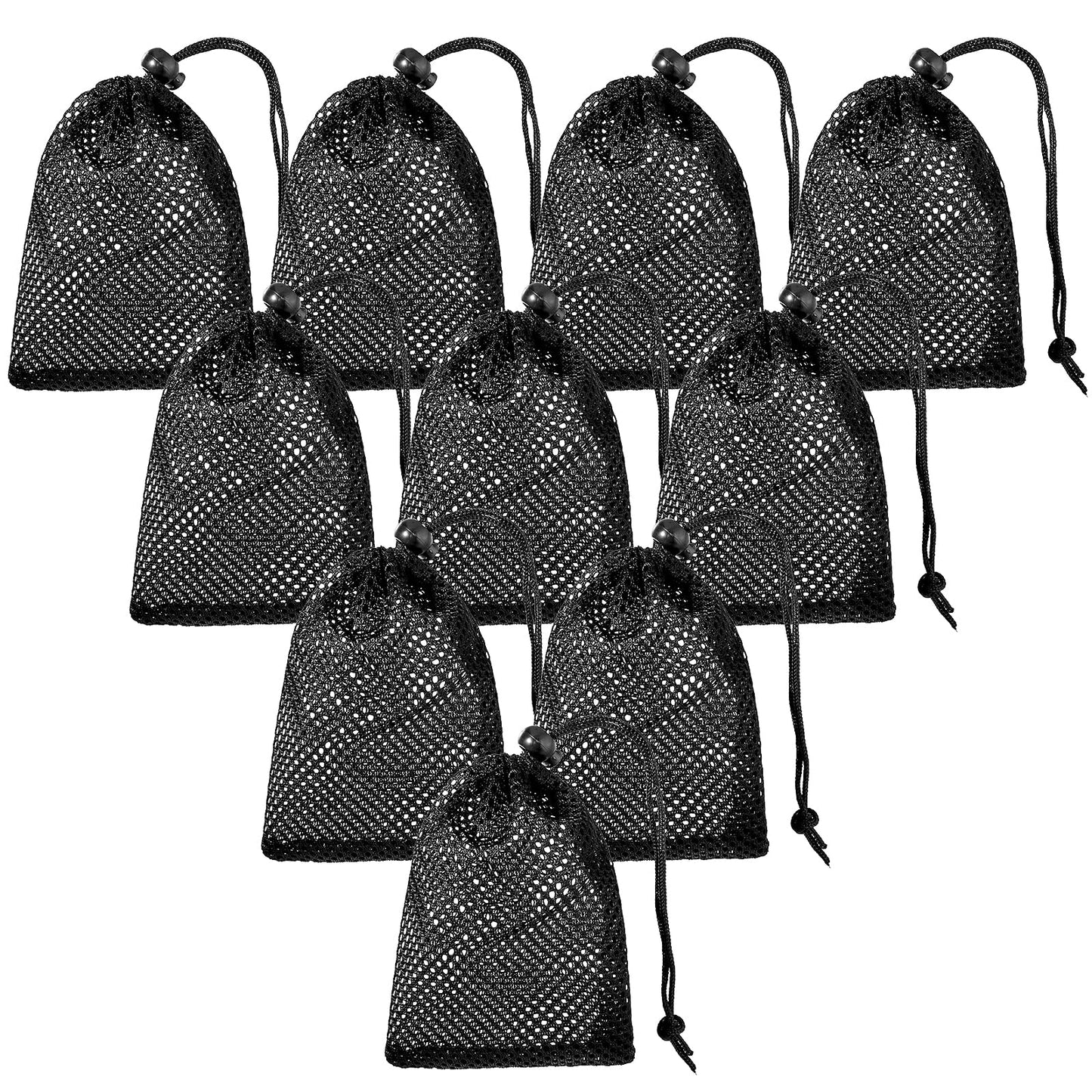 TIESOME 10 Pcs Thicken Nylon Mesh Drawstring Bag, Black Mesh Drawstring Bag Travel Stuff Bags Mesh Stuff Sack Mesh Drawstring Laundry Bag for Washing Beach Toys Seashell Collecting (10, 5.9x3.99in)