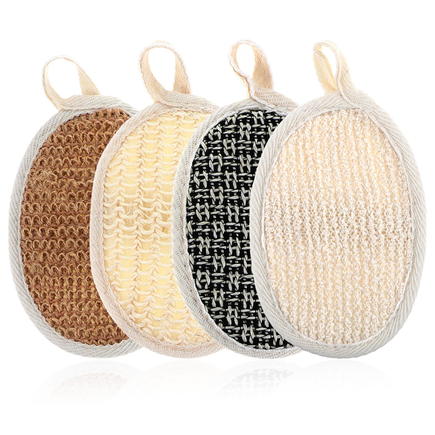 TIESOME Natural Exfoliating Body Scrubber, 4 Pack Eco-Friendly Bath Sponge for Men and Women Shower Scrub