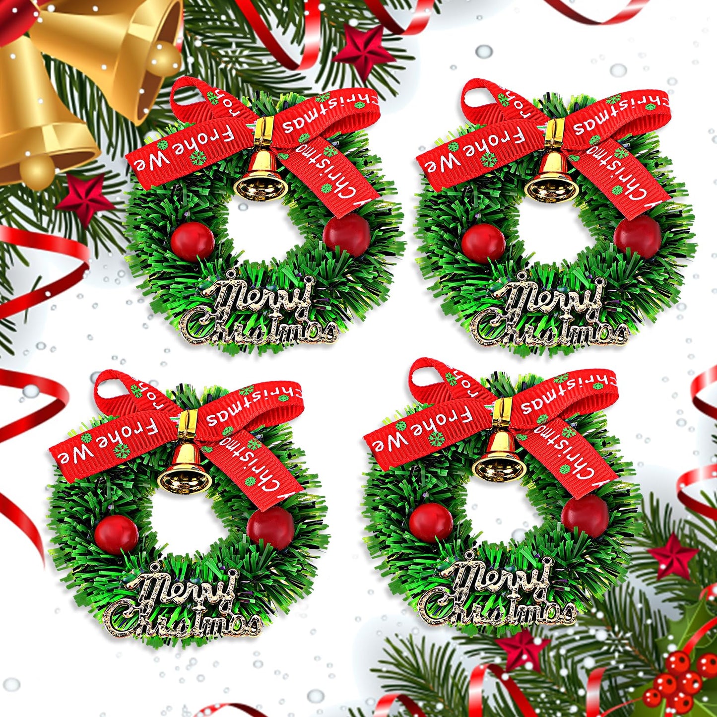 Amaxiu Dollhouse Mini Christmas Wreath, 4PCS 1:12 Miniature Christmas Wreath Hanging Wreath Christmas Decoration Christmas Decoration Dollhouse Accessories Mini Wreaths for Dollhouse Door Windows (A)