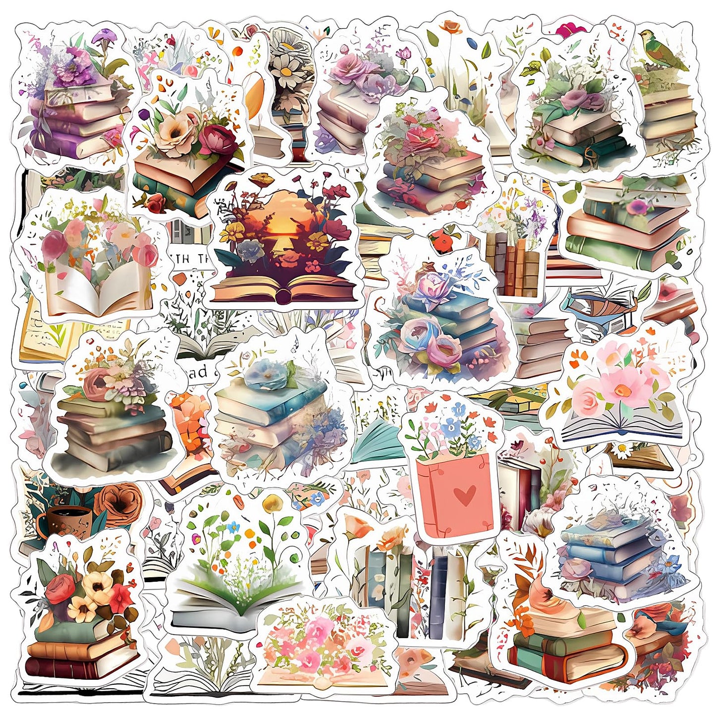 simarro 60pcs Book Flower Graffiti Sticker Water Bottle Aesthetic Sticker Car Trunk Scooter Water Cup Waterproof Sticker Girls Kids Christmas New Year Gifts