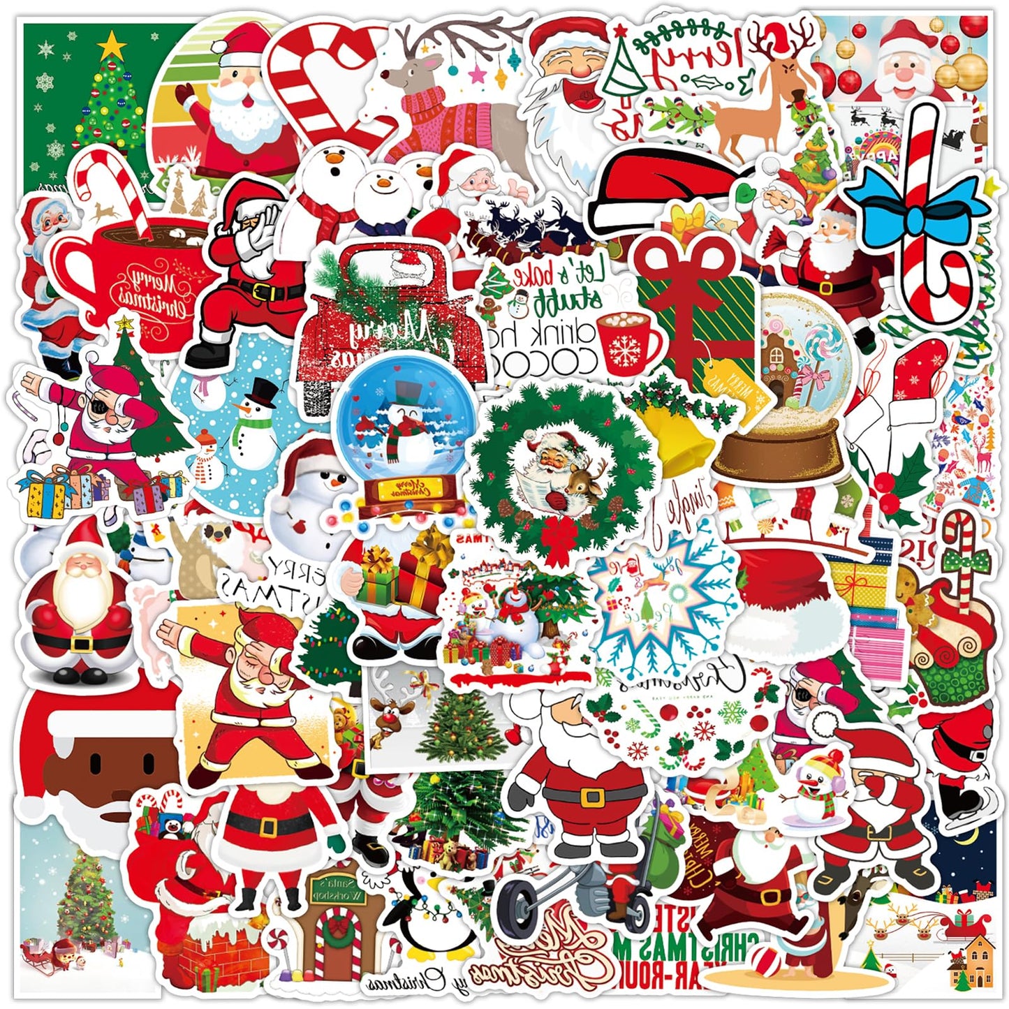 Amaxiu 100 Pcs Merry Christmas Stickers, Waterproof Vinyl Xmas Decals Christmas Decoration Stickers Water Bottles Decals for Laptop Scrapbook Holiday Party Favor (A)