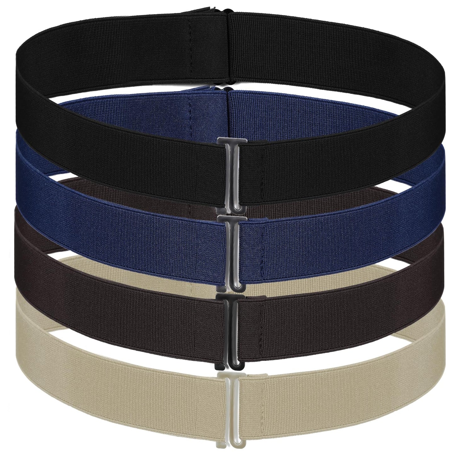 cobee 4 Pcs Invisible Elastic Belts for Women, Adjustable Stretch Belt No Show Waist Belts Flat Buckle Belt for Jeans Dresses Pants
