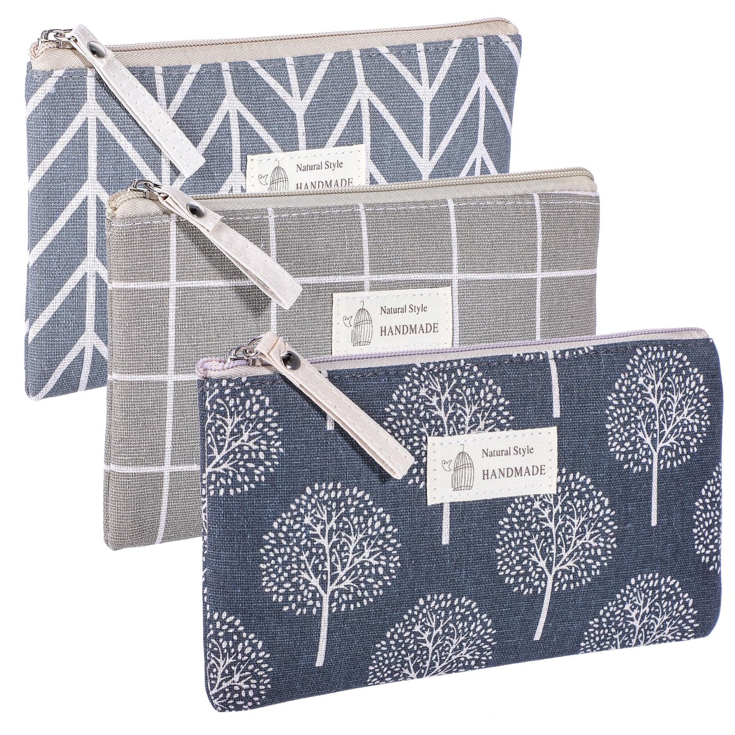 Yuanchu 3Pcs Canvas Cosmetic Bags, Multi-Function Printed Small Zipper Purse Cute Makeup Pouches Mini Travel Toiletry Bag for Women Vacation, Multicolor