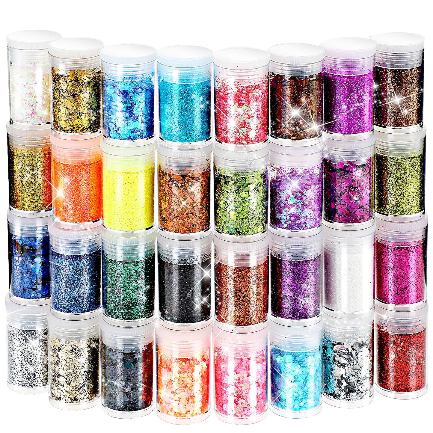 Giantree 32 Cans Glitter Sequin Set, Holographic Sequins Glitter Rainbow Sequins for Nails Hair Eyes Lips Body Halloween Makeup Glitter DIY Crafts (Colorful 2)