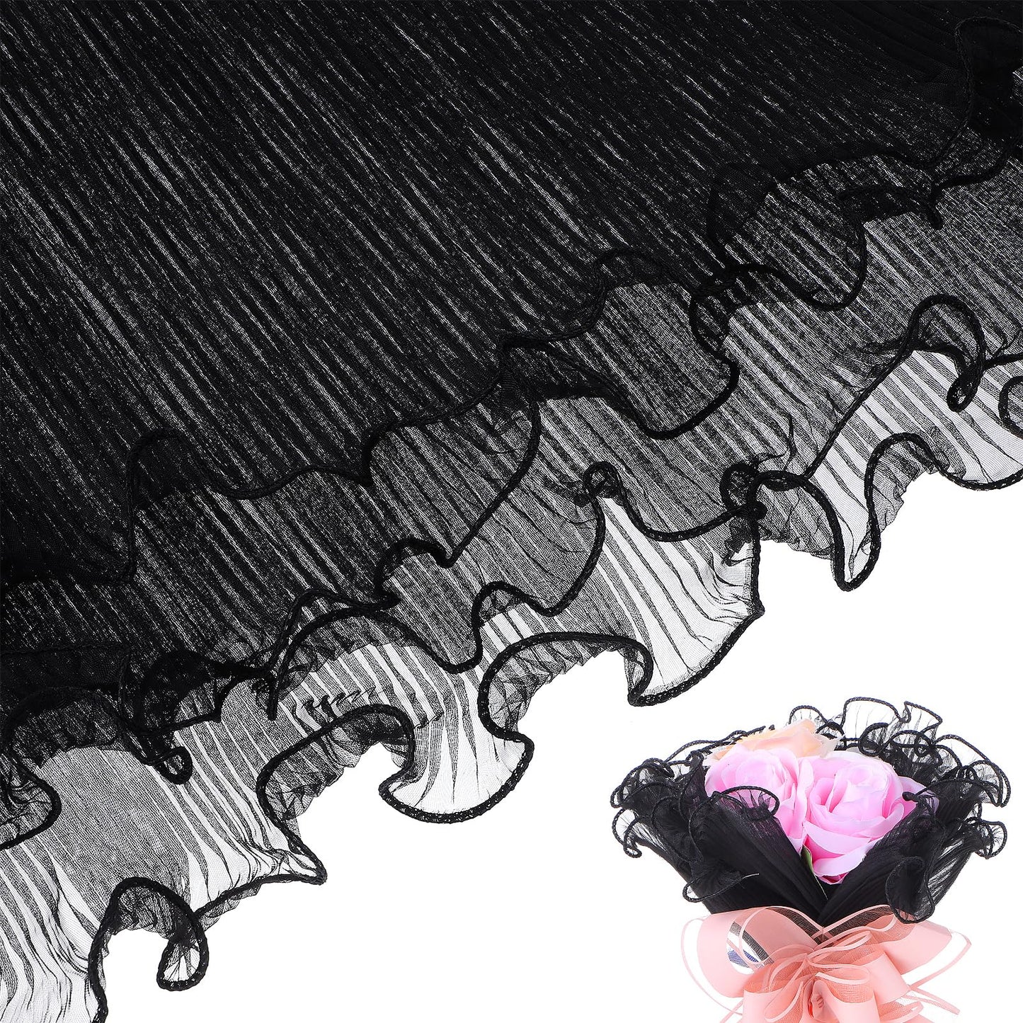 Molain 2 Pack 4 Yards Flower Wrapping Paper, Wrinkled Bouquet Wrapping Paper Bouquet Packaging Paper Florist Supplies Translucent for Party Favor Decor, Florist Supplies Wedding Gift Packaging(Black)