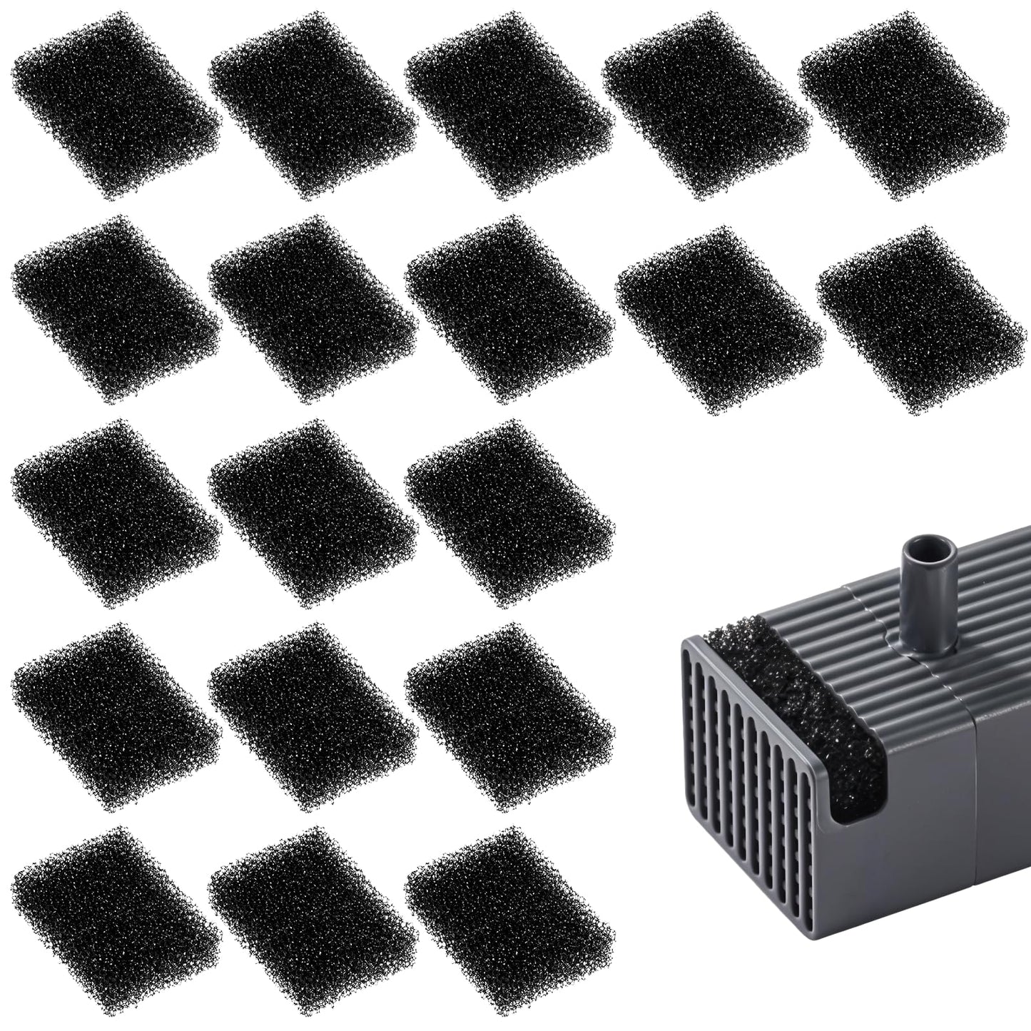 LXUEJIE 20 PCS Cat Fountain Sponge Replacement Foam Sponges, Block Shape Cat Water Fountain Sponge Filters Black Replacement Pre-Filter Sponges for Clean Water