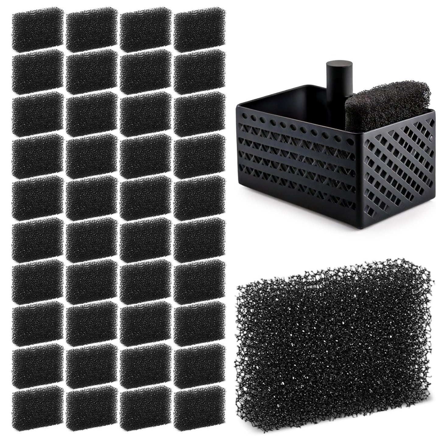 WJIAAA Pet Fountain Filter, Pack of 40 Cat Fountain Filter Replacement, Drinking Fountain Filter for Cat Fountain Replacement, Cat Fountain Replacement Filter Sponge, Foam Filter Cat Dog Black Water