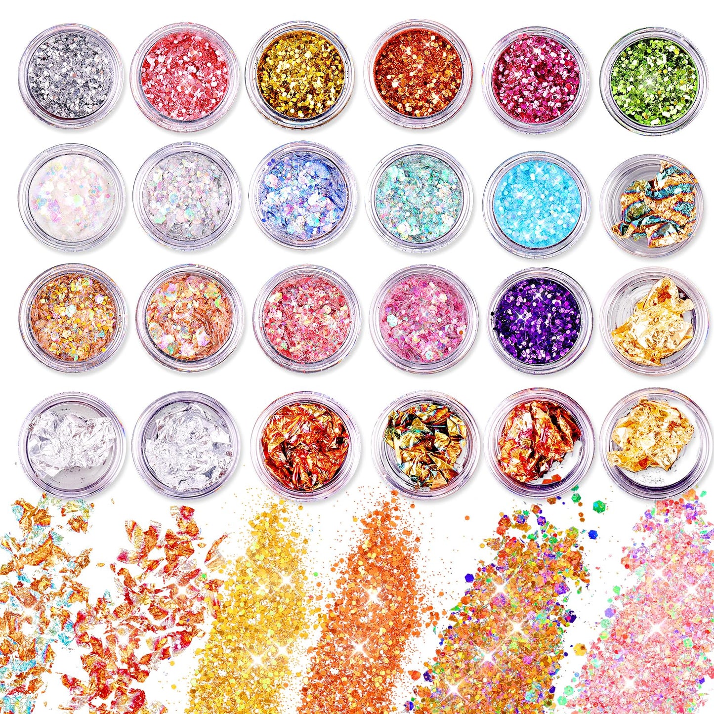 simarro 24 Colors Glitter Sequin Set, Face Body Festival Glitter Nails Hair Body Glitter Accessories for Halloween Makeup Glitter Eyes Lips Body DIY Crafts