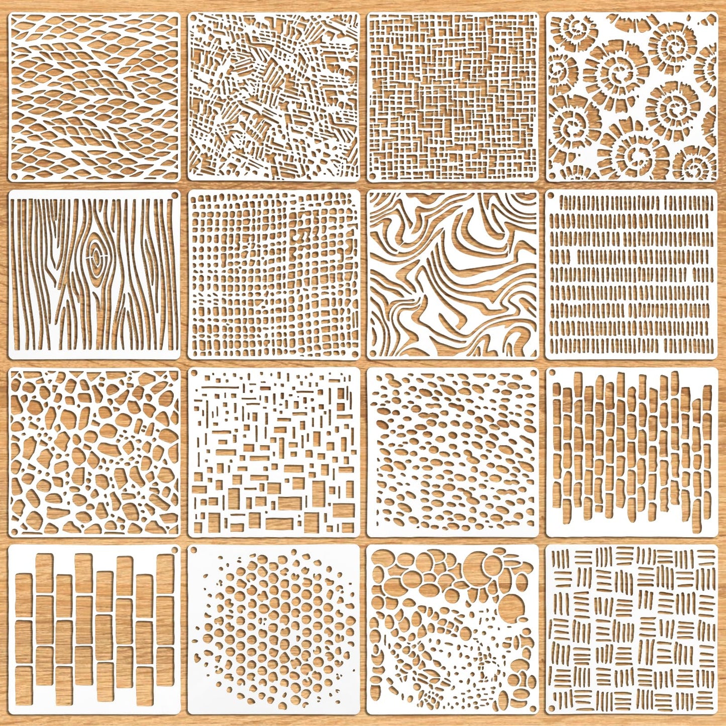 Yuanchu Mixed Media Stencils Set for Painting, 16 Pieces DIY Craft Stencils Stuff Reusable Plastic Templates for Wood Floor Furniture Wall Design Decorative Diary Scrapbook Photo Album Branches