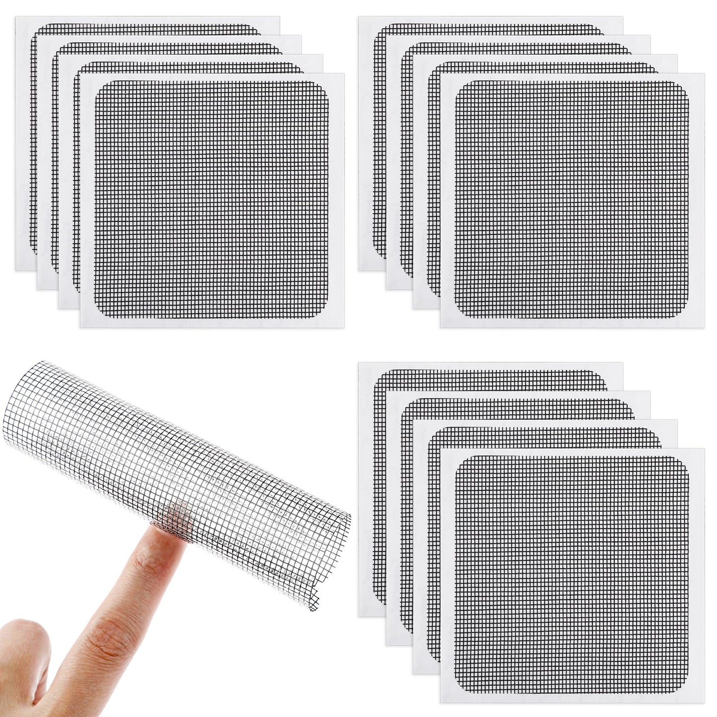 Amabro Window Screen Repair Patches, 3-Layer Strong Adhesion Window Door Screen Mesh Replacement Repair Patches Self-Adhesive Fiberglass Screen Quick Repair Tape, 4" x 4"(12pcs, Black)