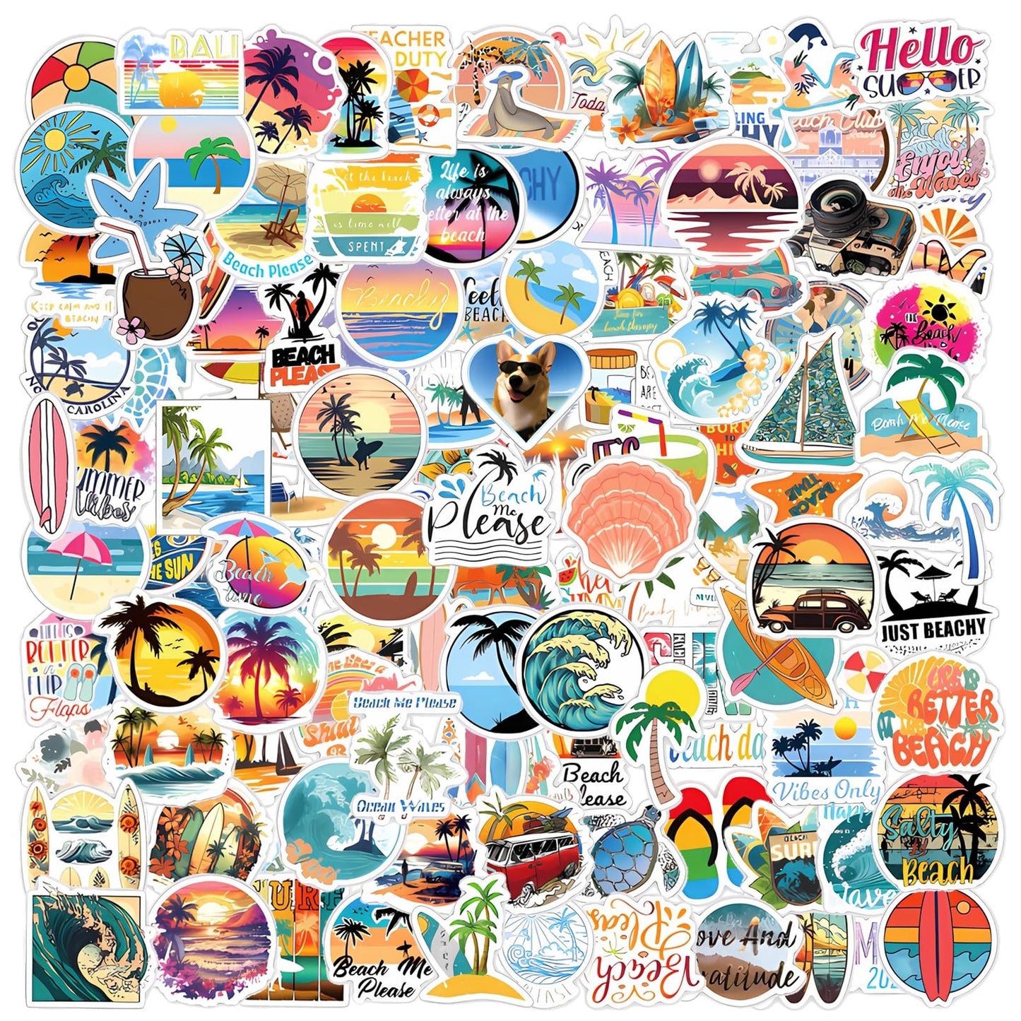Giantree 120Pcs Summer Beach Stickers Surfing Stickers Hawaii Beach Stickers, Outdoor Sticker Tropical Stickers Waterproof Vinyl Stickers Ocean Themed for Laptop Water Bottles Luggage Phone Skateboard