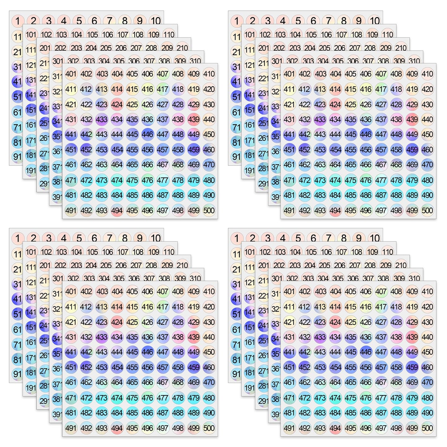 Yuanchu 2000 x Holographic Number Stickers, 4 Sets 1-500/1-200 Number Stickers, Numbers, Advent Calendar Stickers for Labelling, Adhesive Numbers, Number Stickers, Offices, Lockers Home Classification