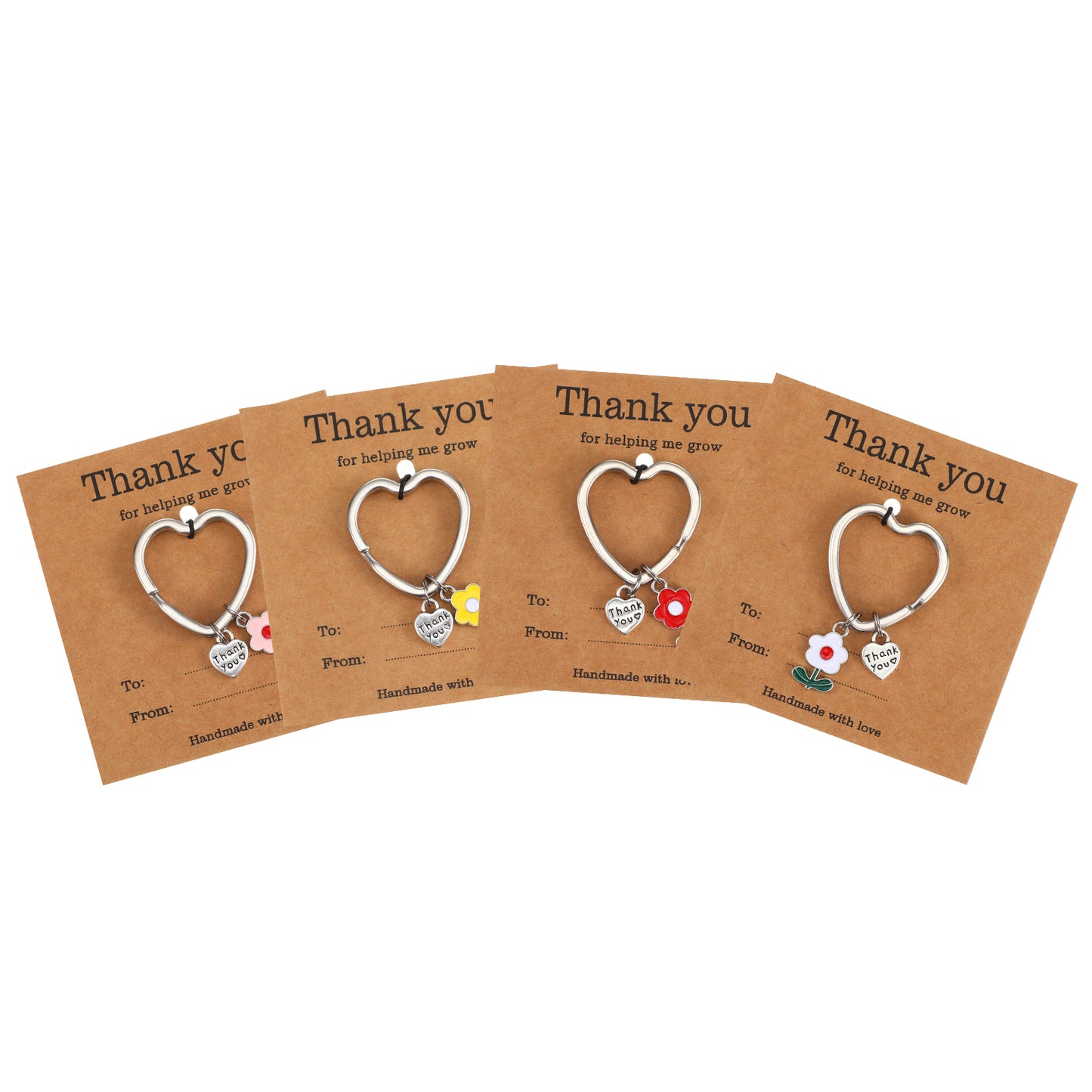 XLIUAX 4Pcs Thank You Keychain, Thank You for Helping Me Grow, Thankyou Teacher Cards, Nursery Leaving Gifts Teacher Key Chain for Teachers Appreciation, School Leavers Christmas Graduation Gift