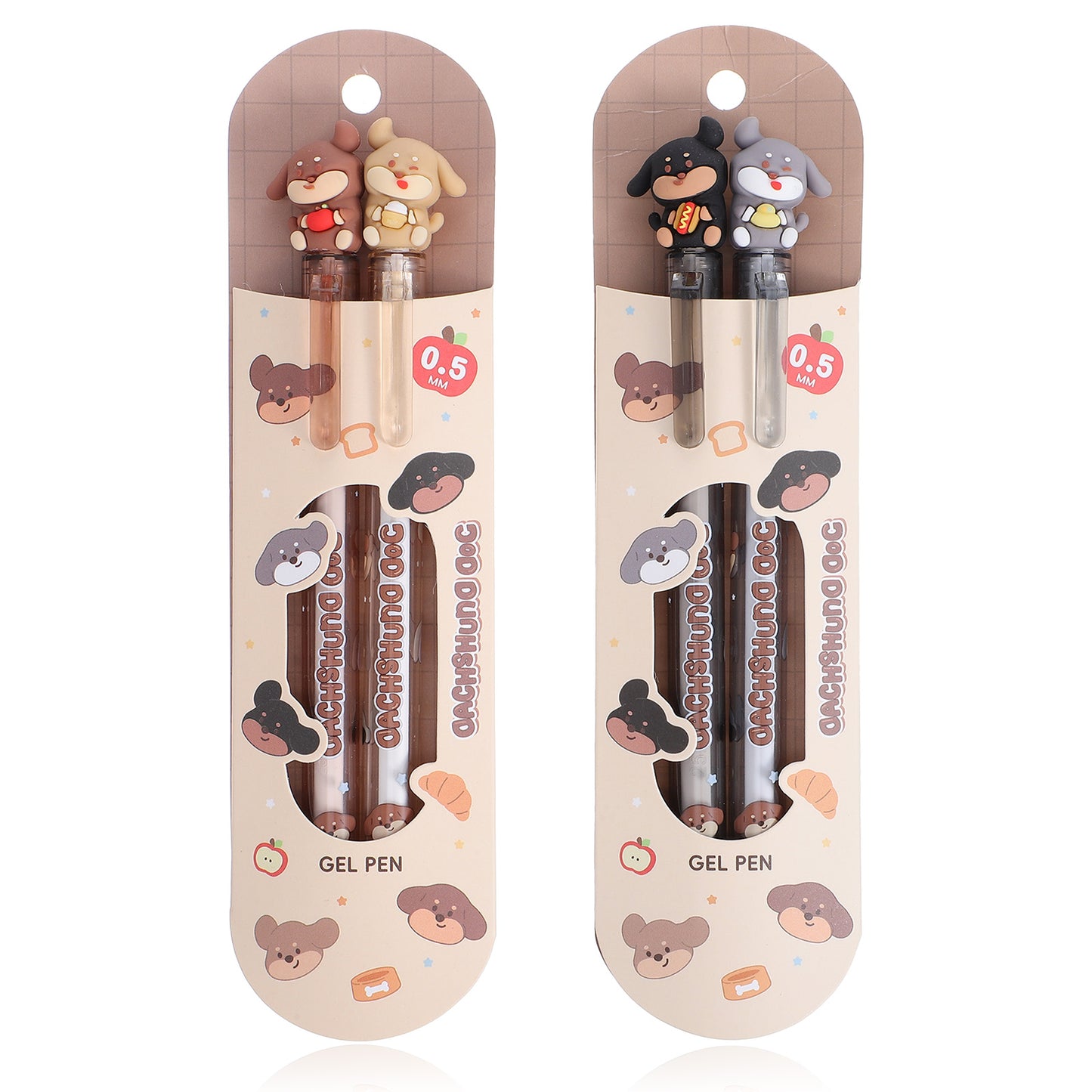 DOPENSPI 4PCS Retractable Dog Cute Pens, Replaceable Dachshund Black Gel ink Pens 0.5mm Kawaii Cartoon Animal Writing Pen Cute Stationary for Home Office School Writing Supplies