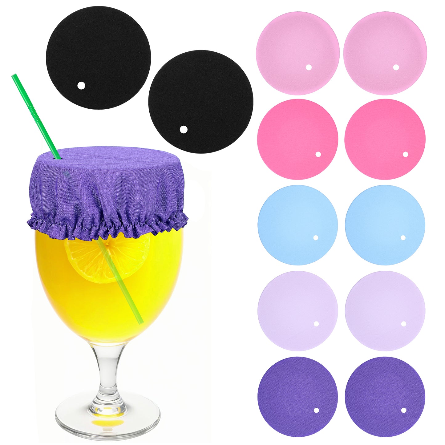 DOPENSPI 12PCS Drink Cover Scrunchie with Straw Hole, Universal Elastic Cup Protector Cap Washable Cup Drink Cover Reusable Cap Protector Alcohol Protection for Women Party Bar Club(Colorful)