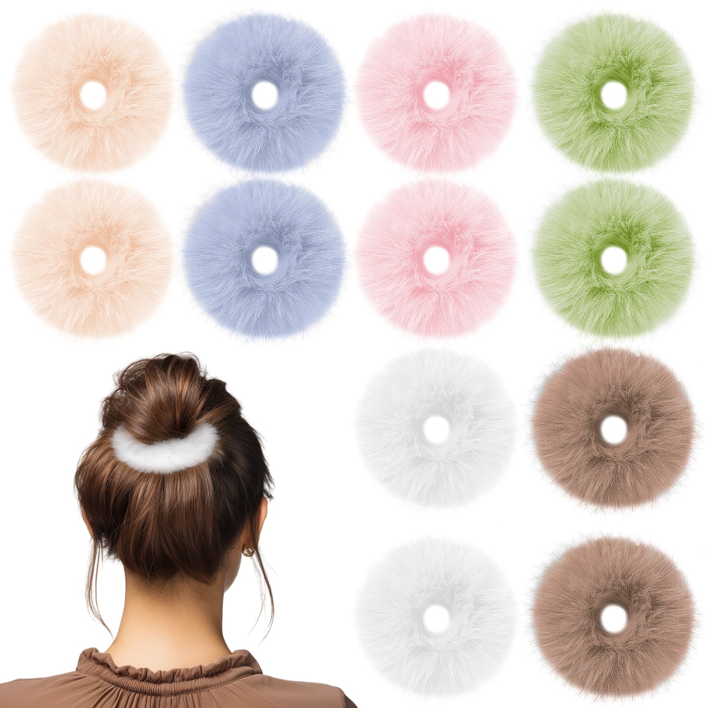 JIYIN 12 Pcs Furry Hair Scrunchies for Women, Elastic Bobbles Hair Bands Fluffy Ponytail Holders Soft Pom Pom Hair Ties for Women Hair Accessories 6 Colors