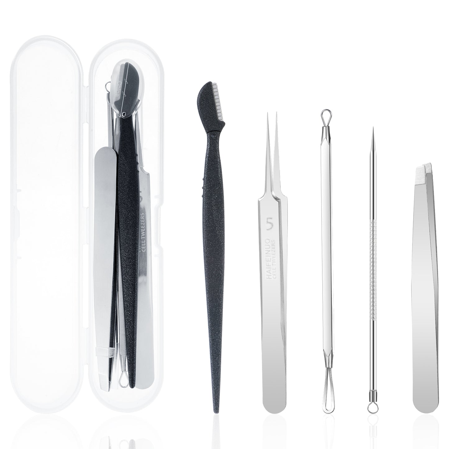 Yuanchu Pimple Popper Tool Kit, 6 Pcs Blackhead Remover Tools Ingrown Hair Removal Kit with Pimple Extractor Pore Extractor Tweezers Razor Whitehead Comedone Extractor Kit for Facial Nose
