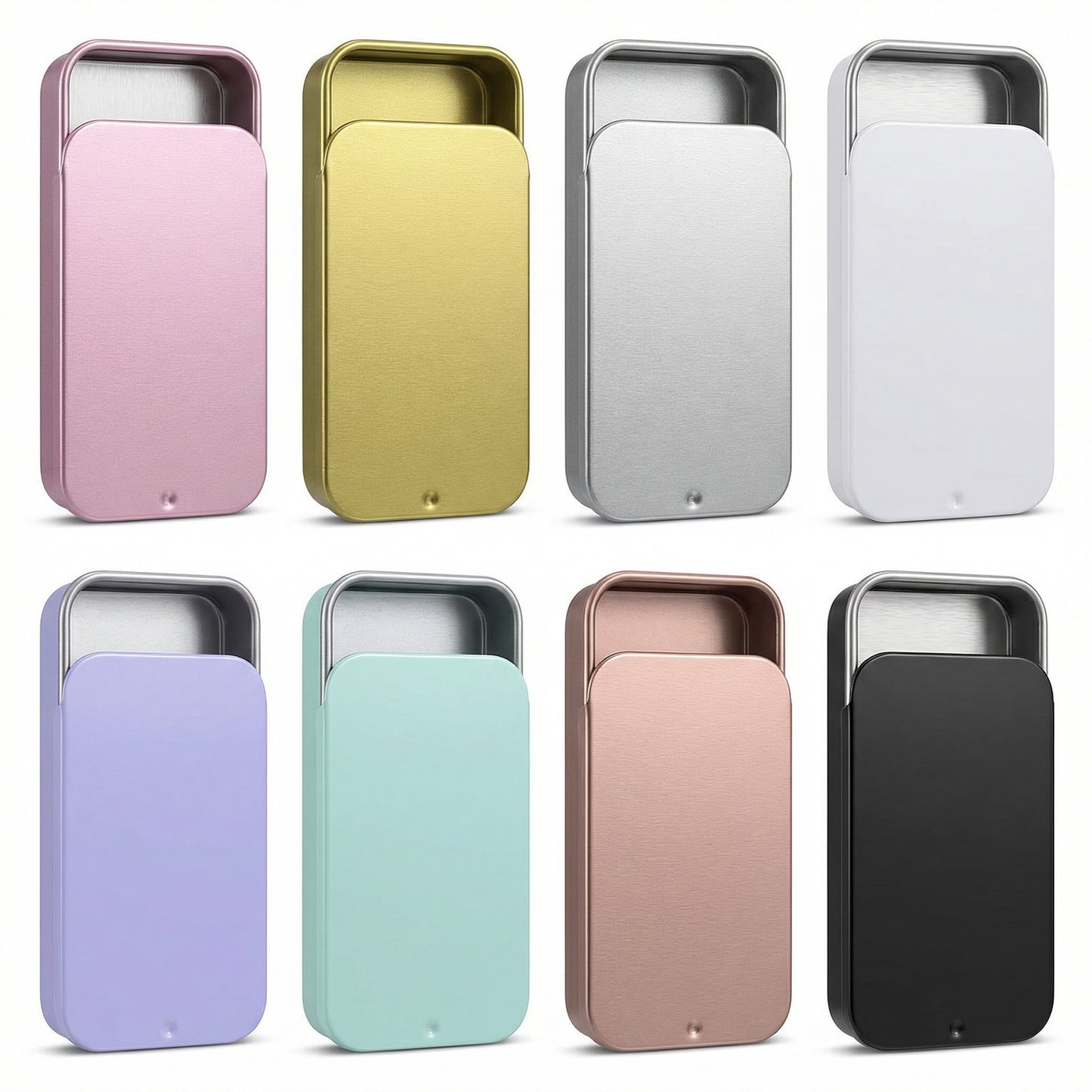 HJZHII 8Pcs Mini Metal Tin Box Containers, 8 Colors Rectangular Slide Top Tin Box Containers 2.36 x 1.33 x 0.4 Inch Empty Hinged Container for Candy, Jewelry, Crafts, Lip Balm, Cosmetics