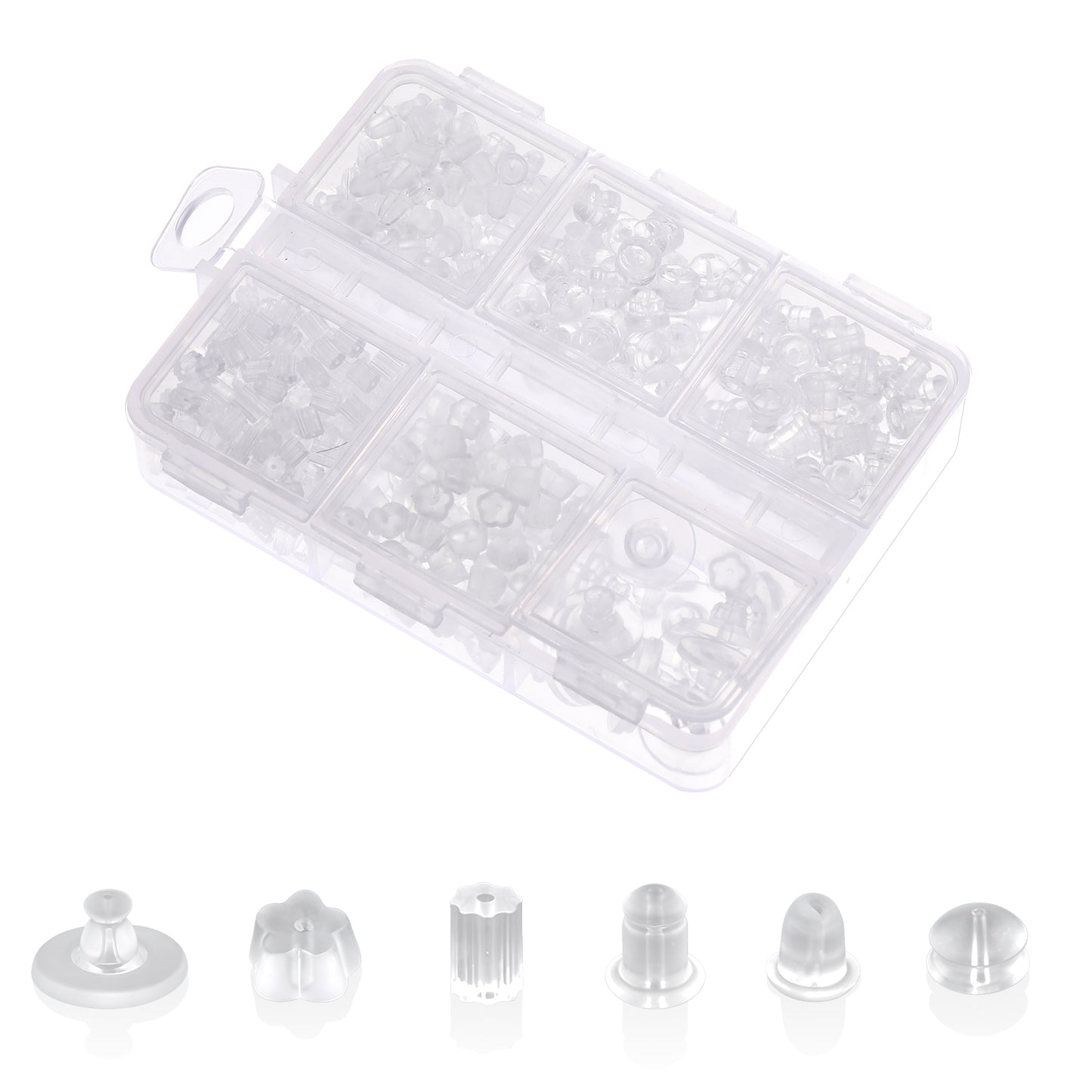 JJUNW 550 Pcs Silicone Earring Backs for Studs, Earring Backs Safety Backs Clear Earrings, 6 Styles Soft Earring Backs for Women's DIY Earrings Studs Supplies Findings