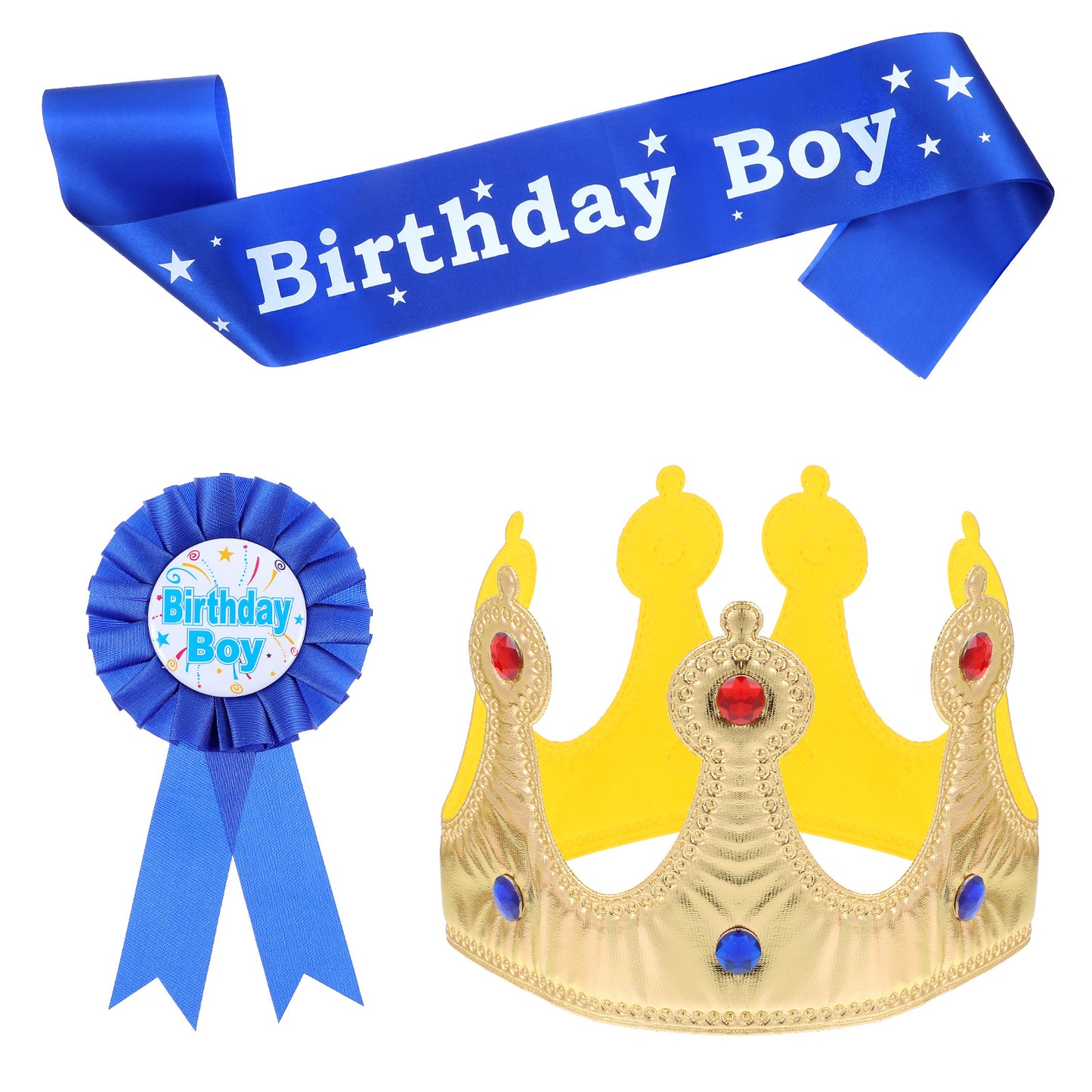 Simarro Birthday Crown Party Set - King Crown, Sash, Decorations, Photo Props, Button Pin Accessory Set, Aprince Crown Hat Gold, Birthday Decorations, for Boys Kids Theme Birthday Party Decoration