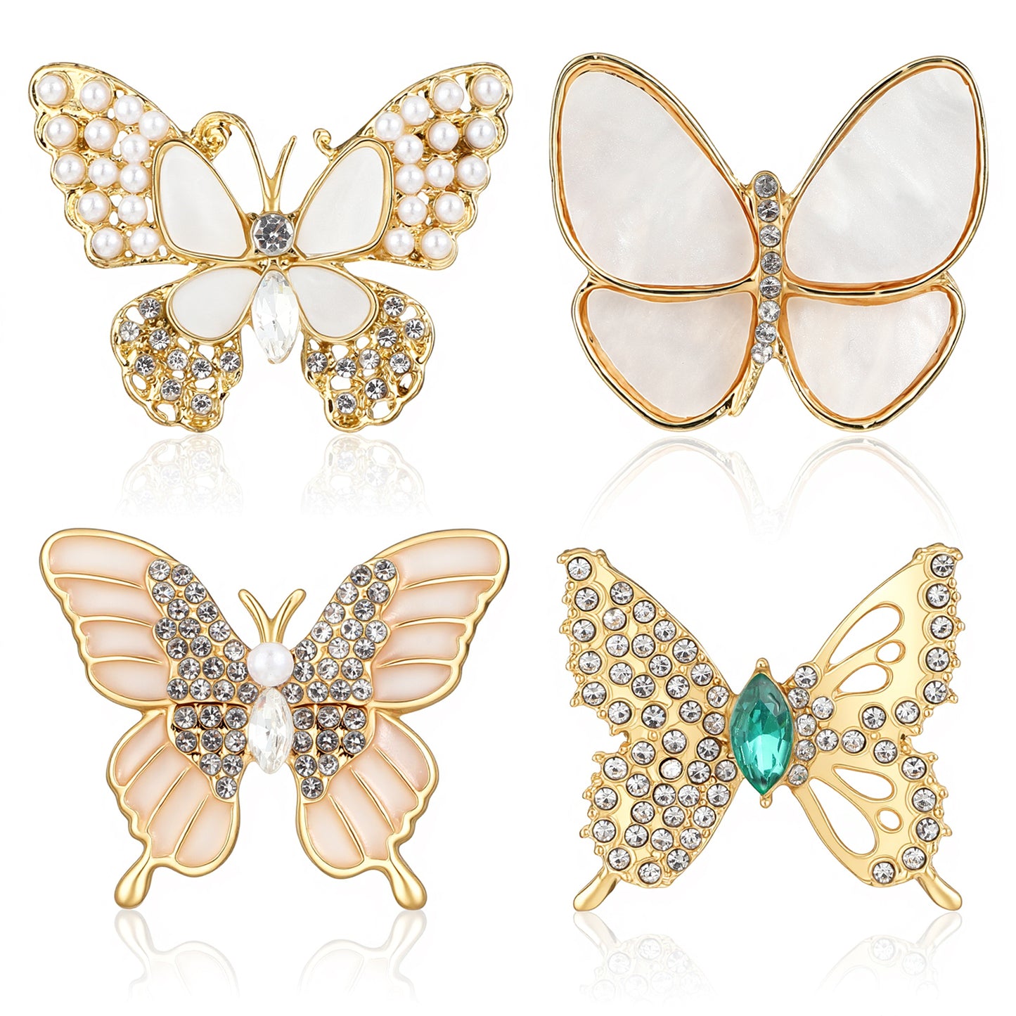 Molain 4Pcs Rhinestone Butterfly Brooches Pins for Women, Vintage Elegant Women's Brooches Pins, Crystal Butterfly Brooch Pin Jewelry Large Brooch for Suit Dress Hat Bag