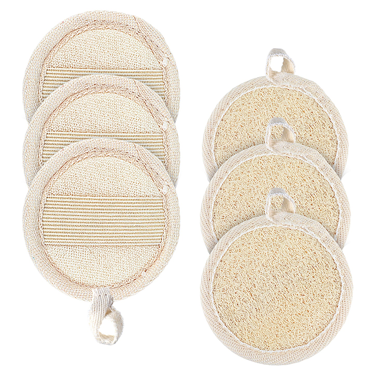 Amabro Loofah Sponge Face Pads Scrubber, 6 PCS Exfoliating Facial Loofah Luffa Cleansing Sponge Scrub Pad Makeup Remover Brush with Lanyard for Manual Bath Shower Glove Pad Body Scrubber