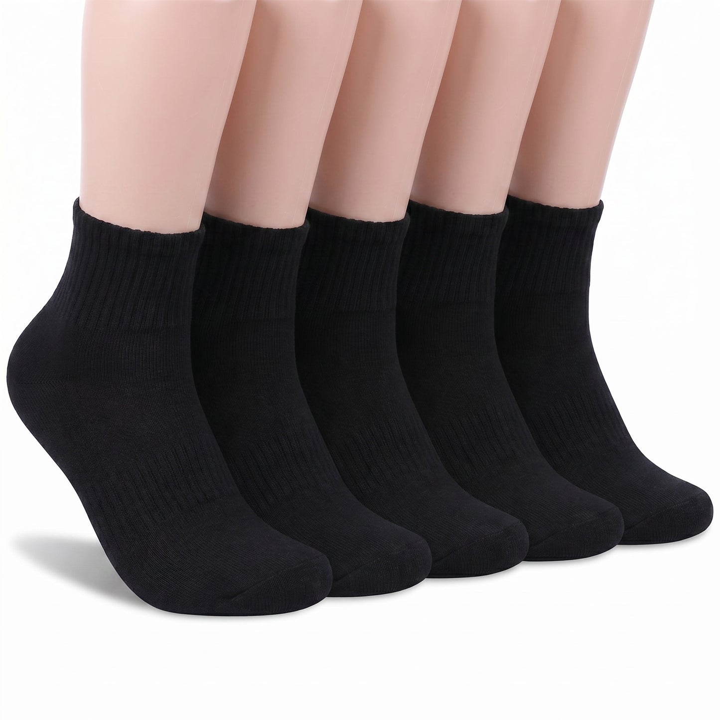 Molain 5 Pairs Men's Black Cotton Socks, Breathable Dress Ankle Socks