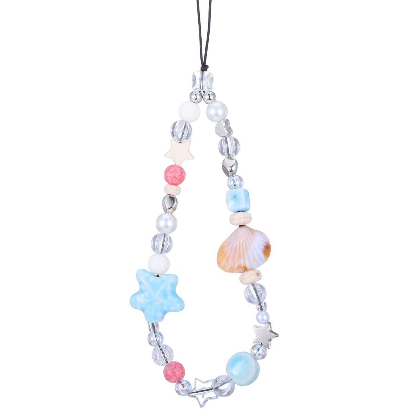 DOPENSPI Cute Beaded Phone Charm Strap, Ceramic Shell Chain Strap Pearl Seashell Starfish Phone Bracelet Straps Anti-Lost Lanyard Wrist Chain for Phones Camera Keychain Accessory