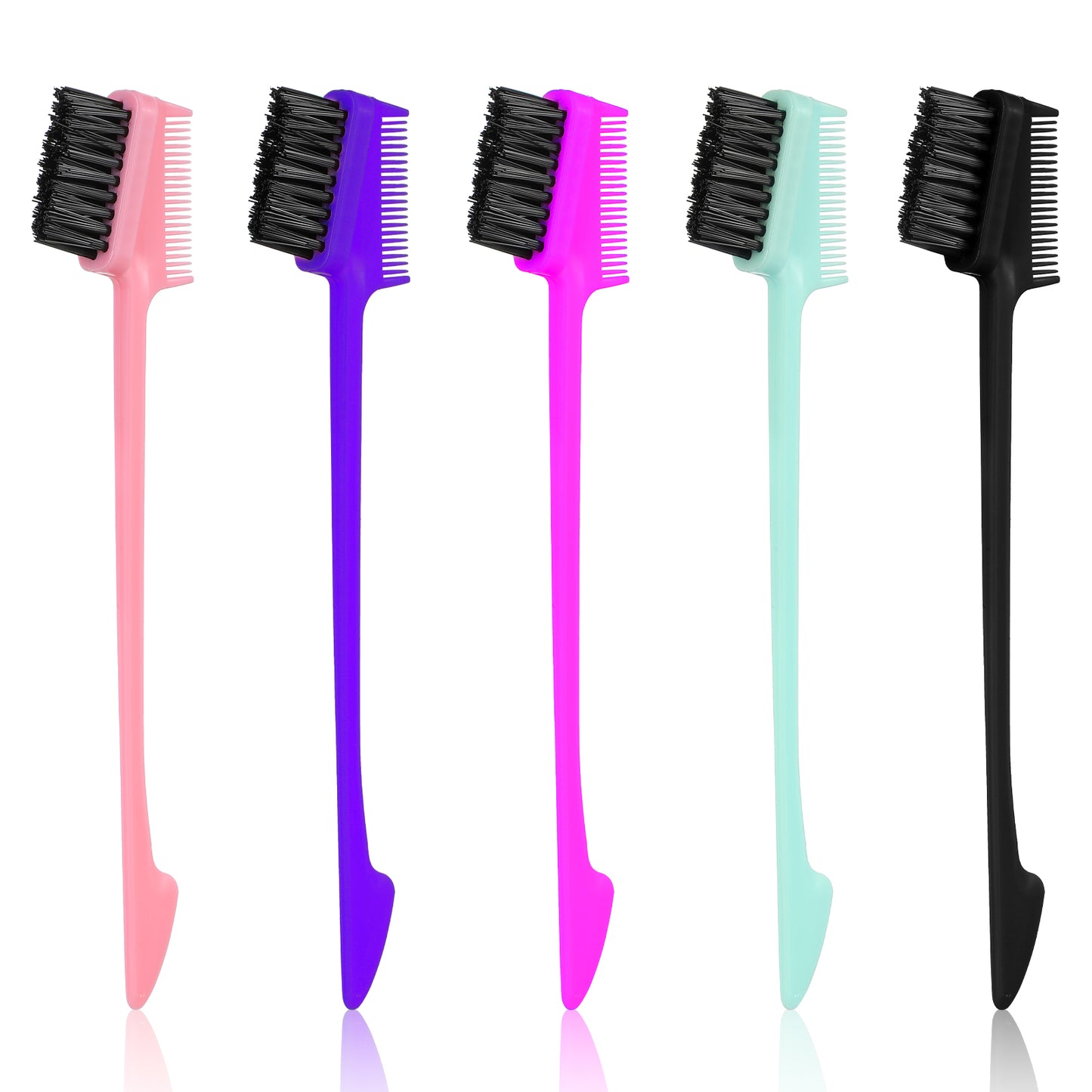 Molain Molain 5 Pcs Hair Edge Brush Double Sided Control Hair Brush Comb Combo Edge Control Brush Hair Set for Woman Smooth Comb Grooming Hair Styling Edge Back Brushing, Colorful(Triple Head)