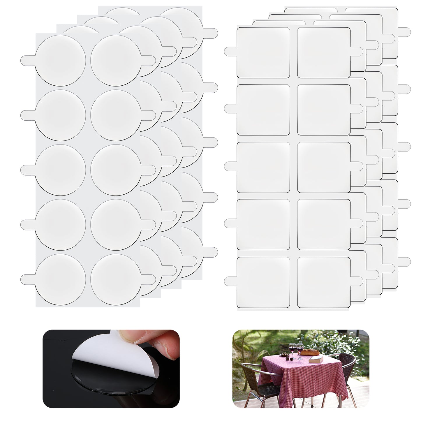 Molain 40 Pcs Transparent Tablecloth Clips, No Trace Outdoor Table Cloth Holder Double Sided Mounting Tape Adhensive Dots Windproof Table Cover Clips for Picnics Party Decorating Indoor Decor (80)