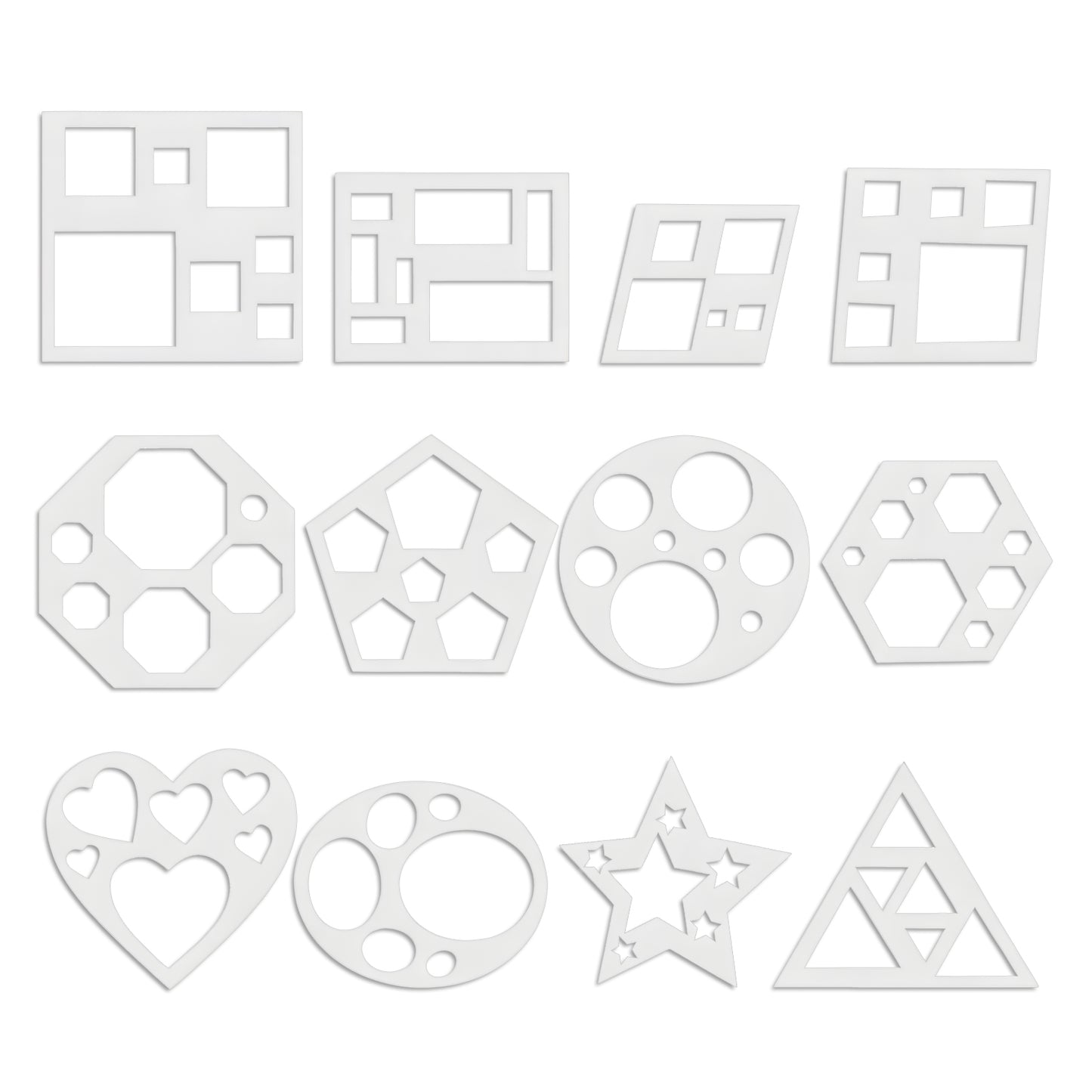 LIQWEI 12Pcs Drawing Geometric Stencils, 5.1in Plastic DIY Paint Template