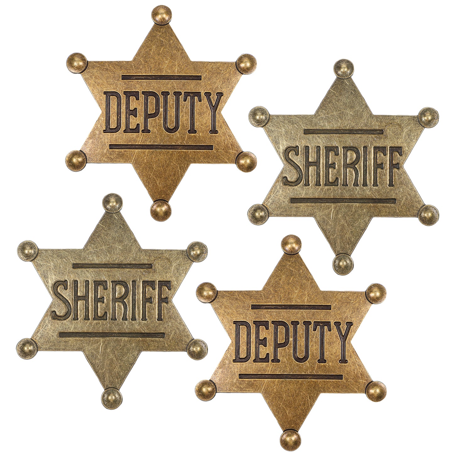 WJIAAA Sheriff Badge, 4pcs Deputy Badge Metal Adult Cowboy Party Decoration Retro Western Police Themed Hexagram Medallion Pins Birthday Party Bag Carnival Prizes Gift Fillers