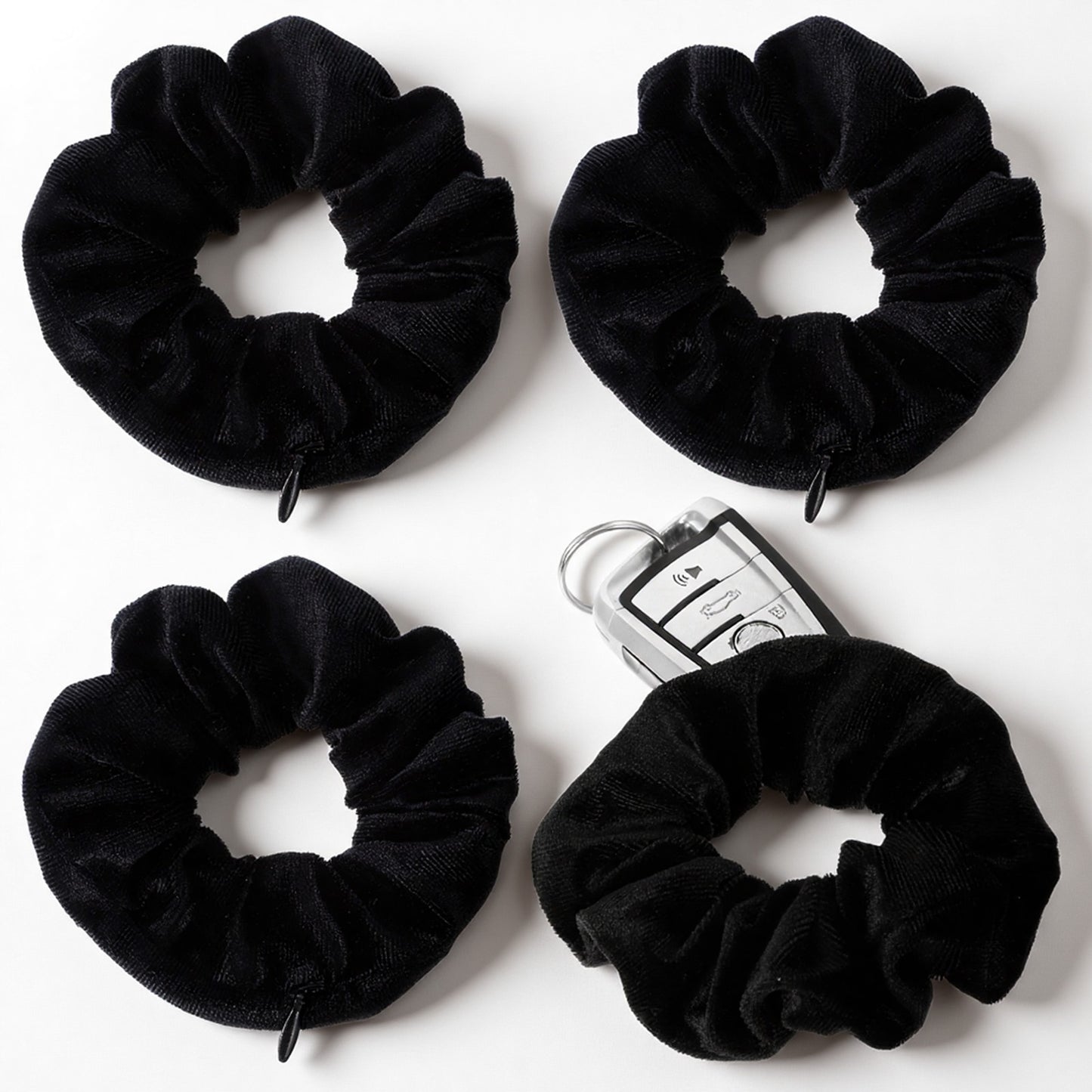 HJZHII 4PCS Pocket Scrunchie, Velvet Hidden Pocket Scrunchies Velvet Hair Scrunchies Hair Ties Soft Black Scrunchie with Zip Pockets Hairs Accessories Ponytail Holders Stash for Women Girls