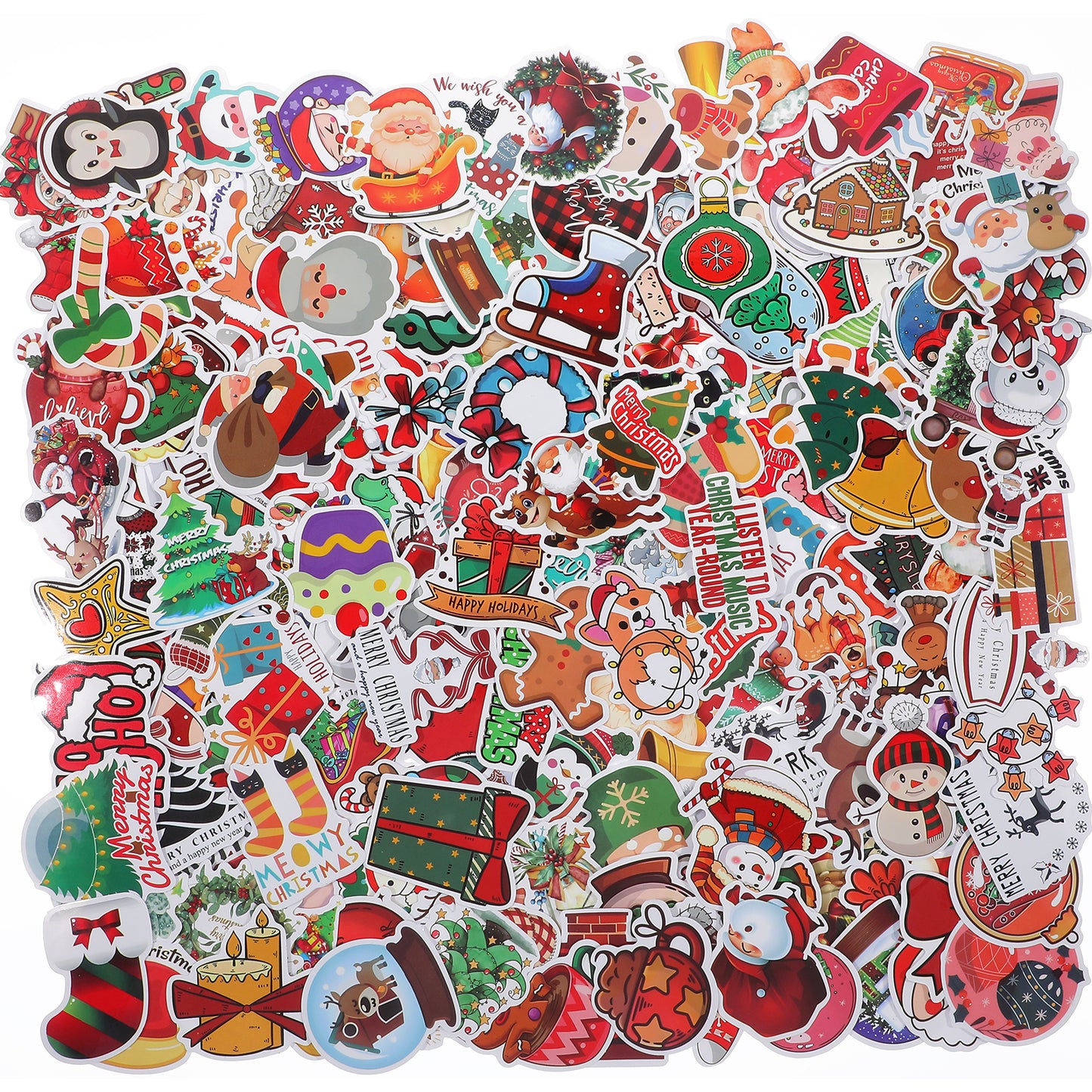 Amabro 200Pcs Christmas Stickers, Non-Repeating Waterproof Merry Christmas Stickers Cute Santa Claus Snowman Reindeer Vinyl Sticker for Christmas Holiday Crafts Xmas Party Gifts Kids