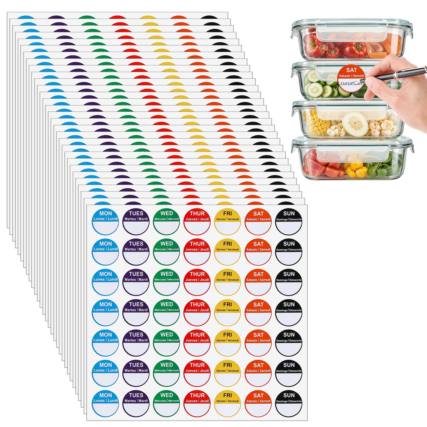 Yuanchu Food Labels Stickers 7 Day of The Week, Removable Day Label Peel Tab for Food Container Kitchen Freezer Date Stickers Restaurant Supplies Week Monthly Planners Meal Prep Accessory(1470)