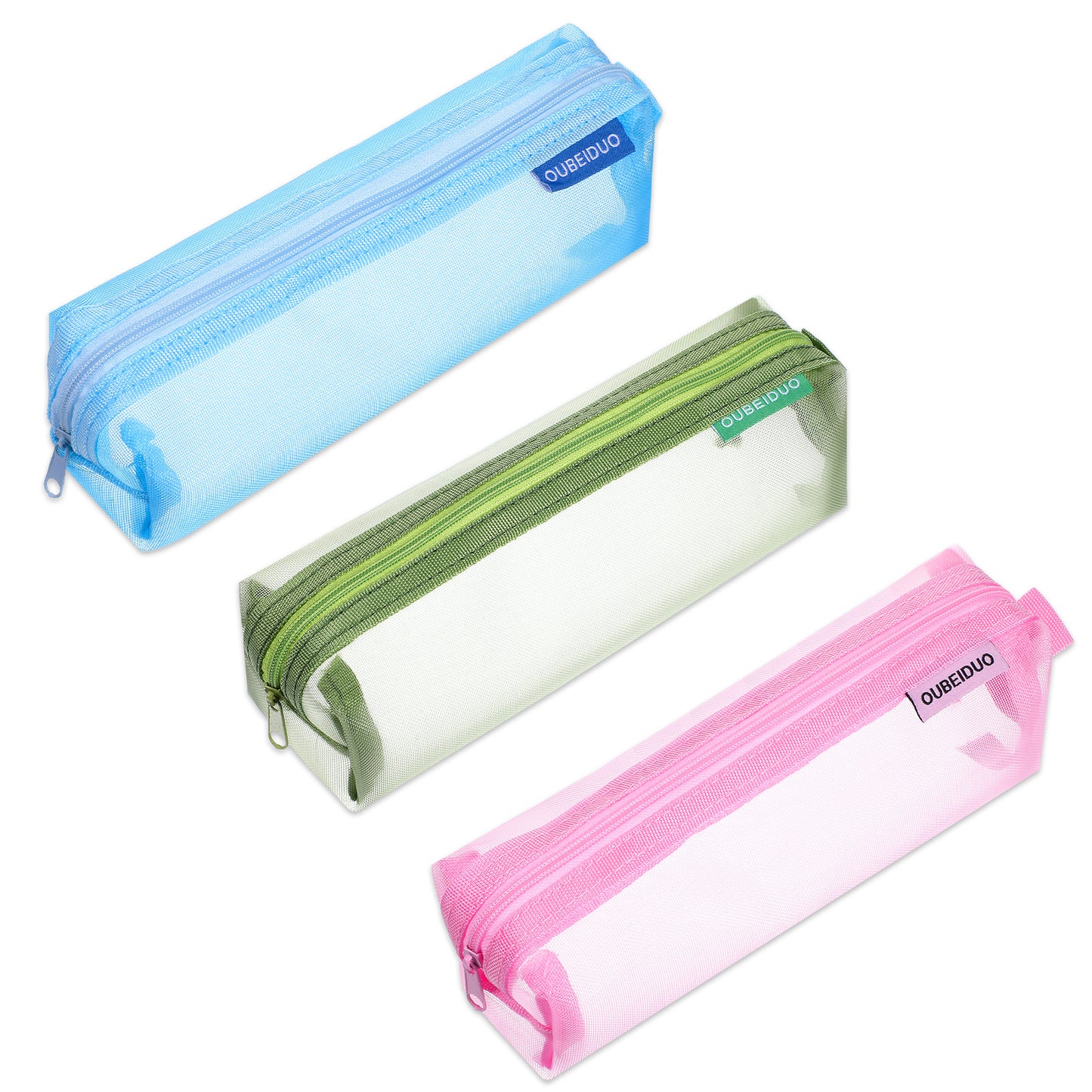 simarro 3Pcs Mesh Makeup Brush Bag, Portable Clear Cosmetic Bags Zippered Mesh Pencil Case Organizer Stationery Storage Bag for Office Supplies Cosmetics Makeup Travel Accessories