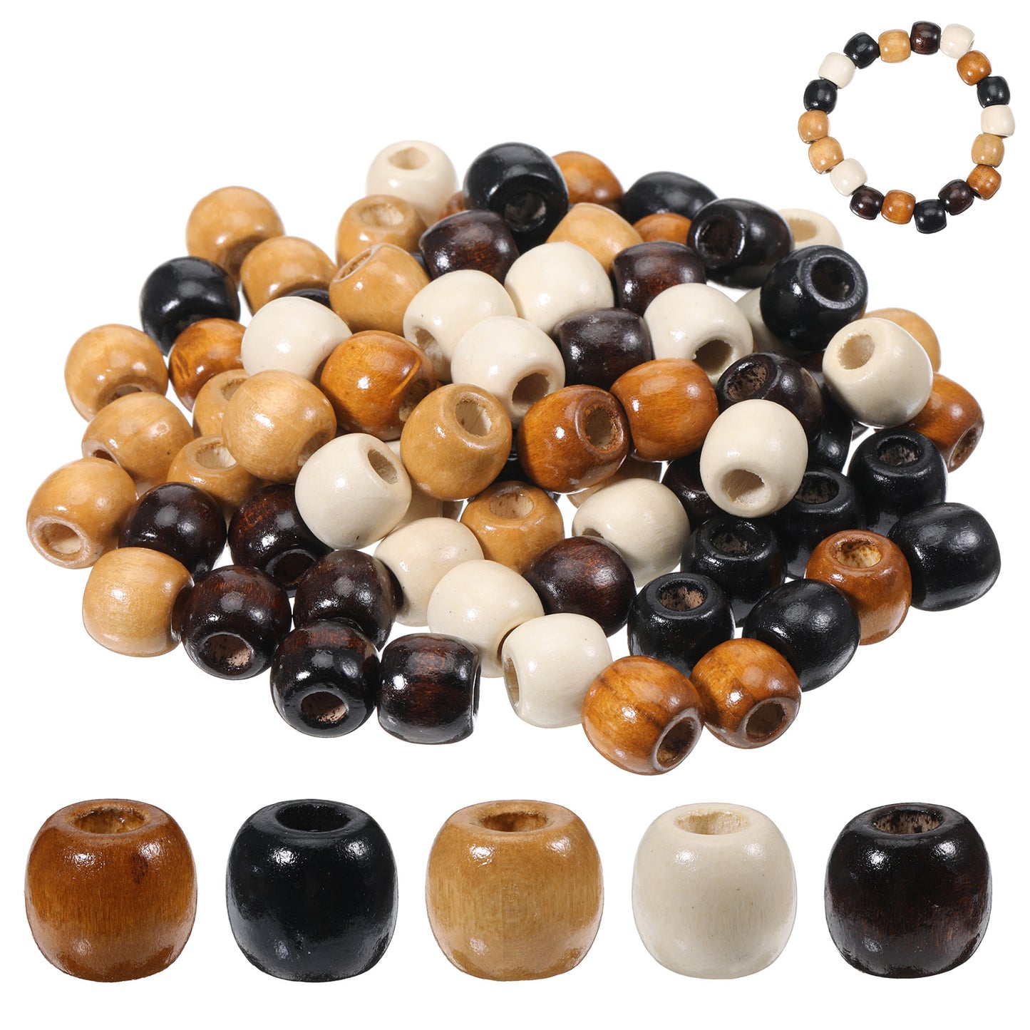 HJZHII 200Pcs Barrel Woodens Beads Large Hole Barrel Wood Bead for Craft