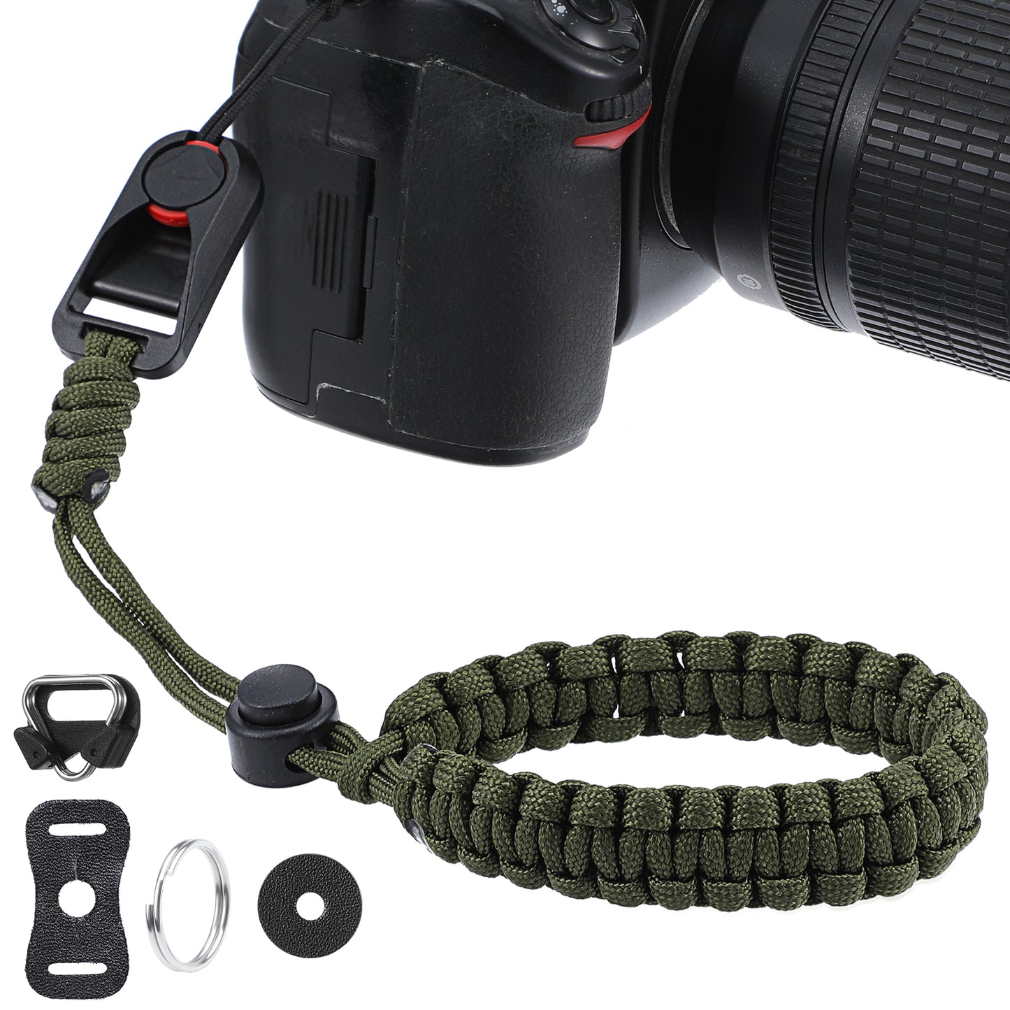 Yuanchu Camera Wrist Strap with Quick Release Buckle, Adjustable Nylon Camera Hand Strap Set with Triangle Split Round Ring Connector for DSLR Mirrorless Camera(Green)