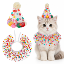 cobee Cat Birthday Party Supplies, Colorful Polka Dots Bandana Scarf and Hat Cute Mesh Cat Birthday Hat Cats Bandana Costume Party Puppy Kitten Decorations