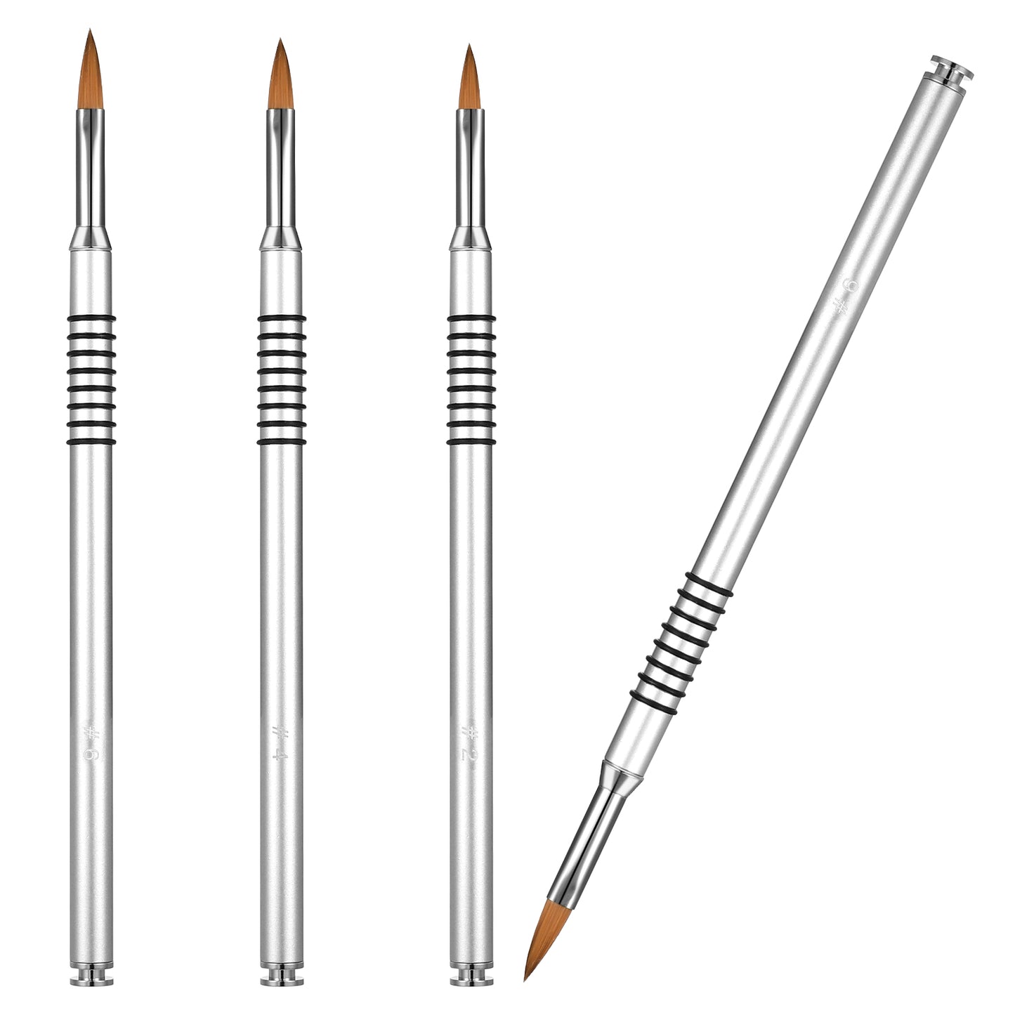 TIESOME 3 Pack Nail Art Brush for Acrylic, Silver Metal Nail Art Pen Nail Lining Brush Nail Salon Painting Brush Pen wif Non-Slip Handle for Nail Salon Manicures(Silver)