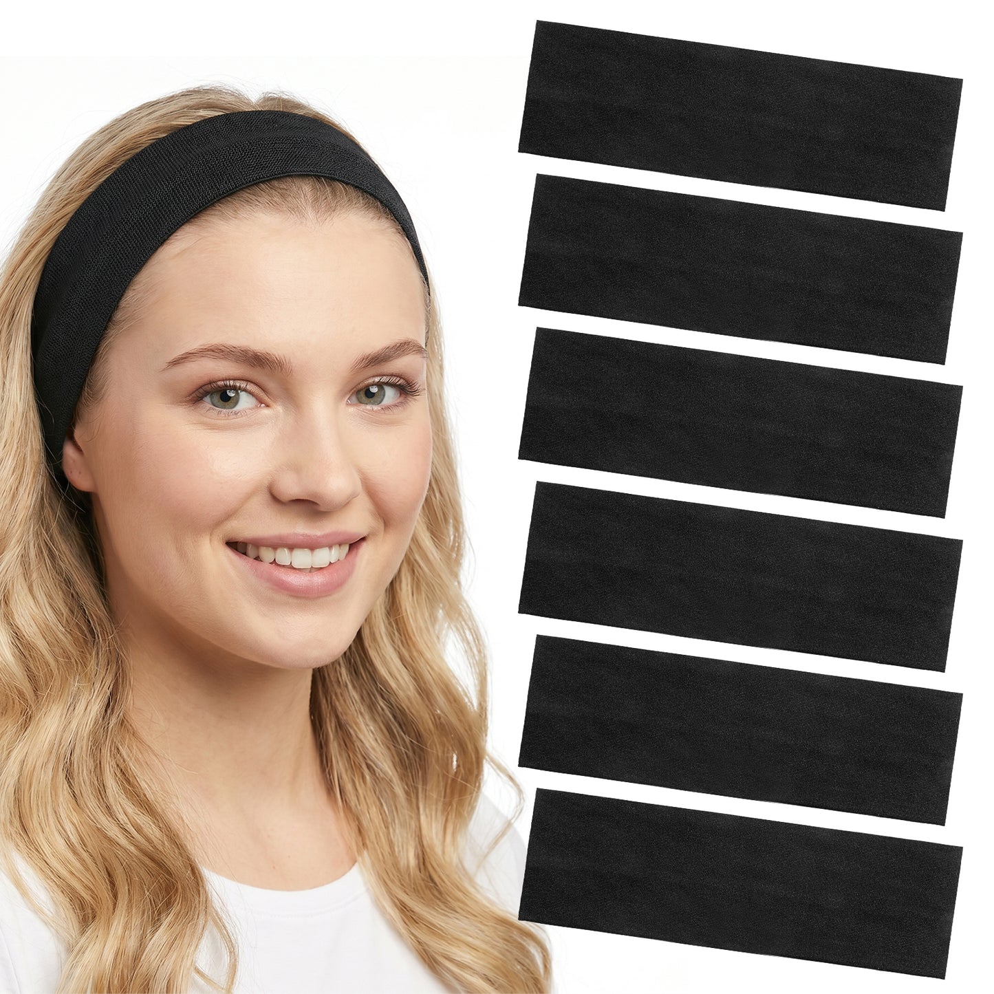 6Pcs Non Slip Headbands for Women, Soft Cotton Stretchy Headbands Black Sports Head Wrap Holder Hair Accessories for Running and Exercise