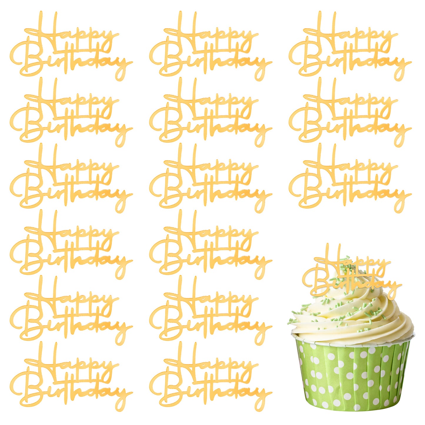 XLIUAX 15 Pcs Happy Birthday Cupcake Toppers, Gold Happy Birthday Cake Topper Acrylic Cake Topper Gold Cupcake Toppers Cakes Decoration for Party Celebration Dessert Decor Accessories Cakes Supplies