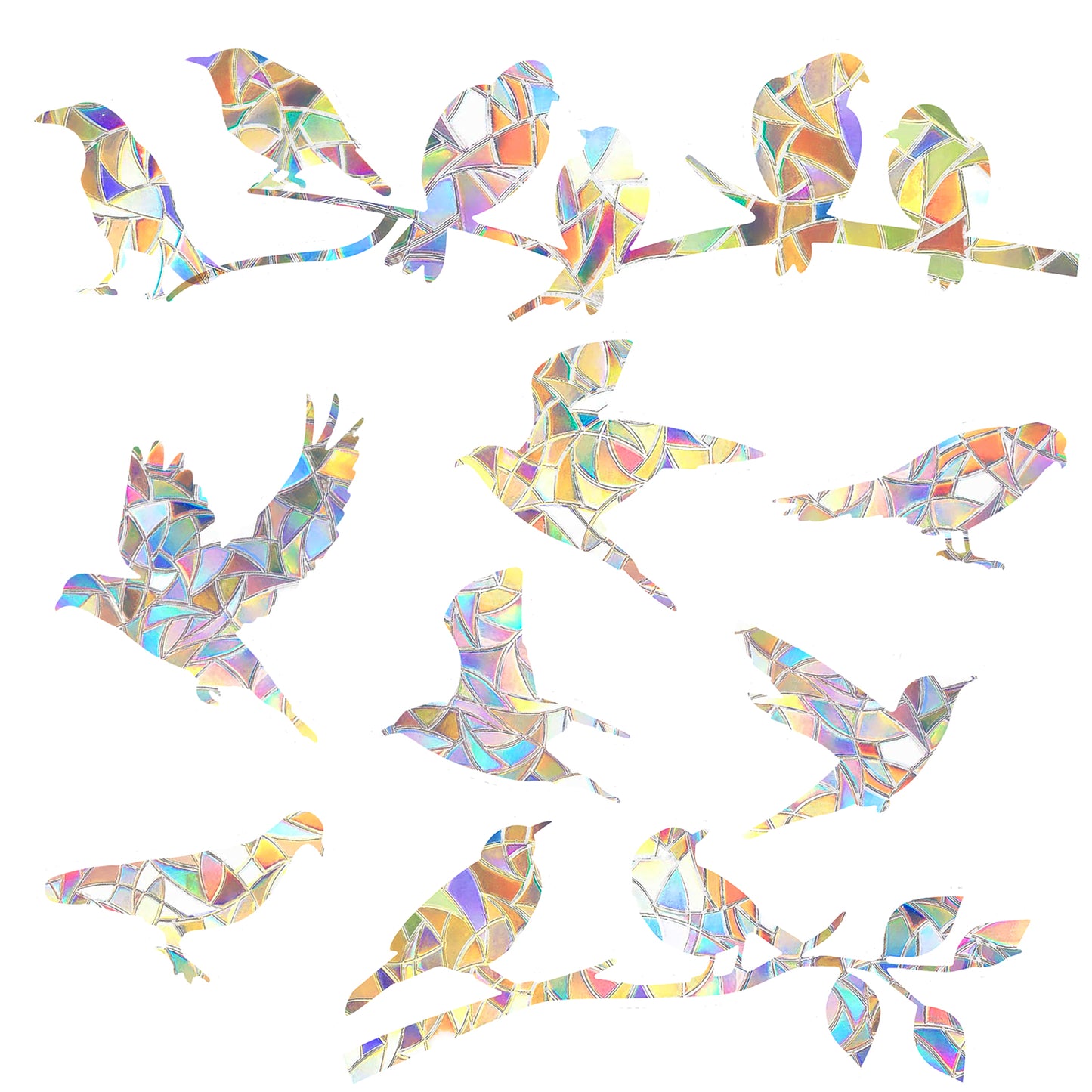 HJZHII 40PCS Rainbow Window Clings, Anti Collision Windows Stickers Non Adhesive Hummingbird Stickers Rainbow Reflective Window Clings Bird Deflectors for Windows Glass Doors Preventing Bird Strikes