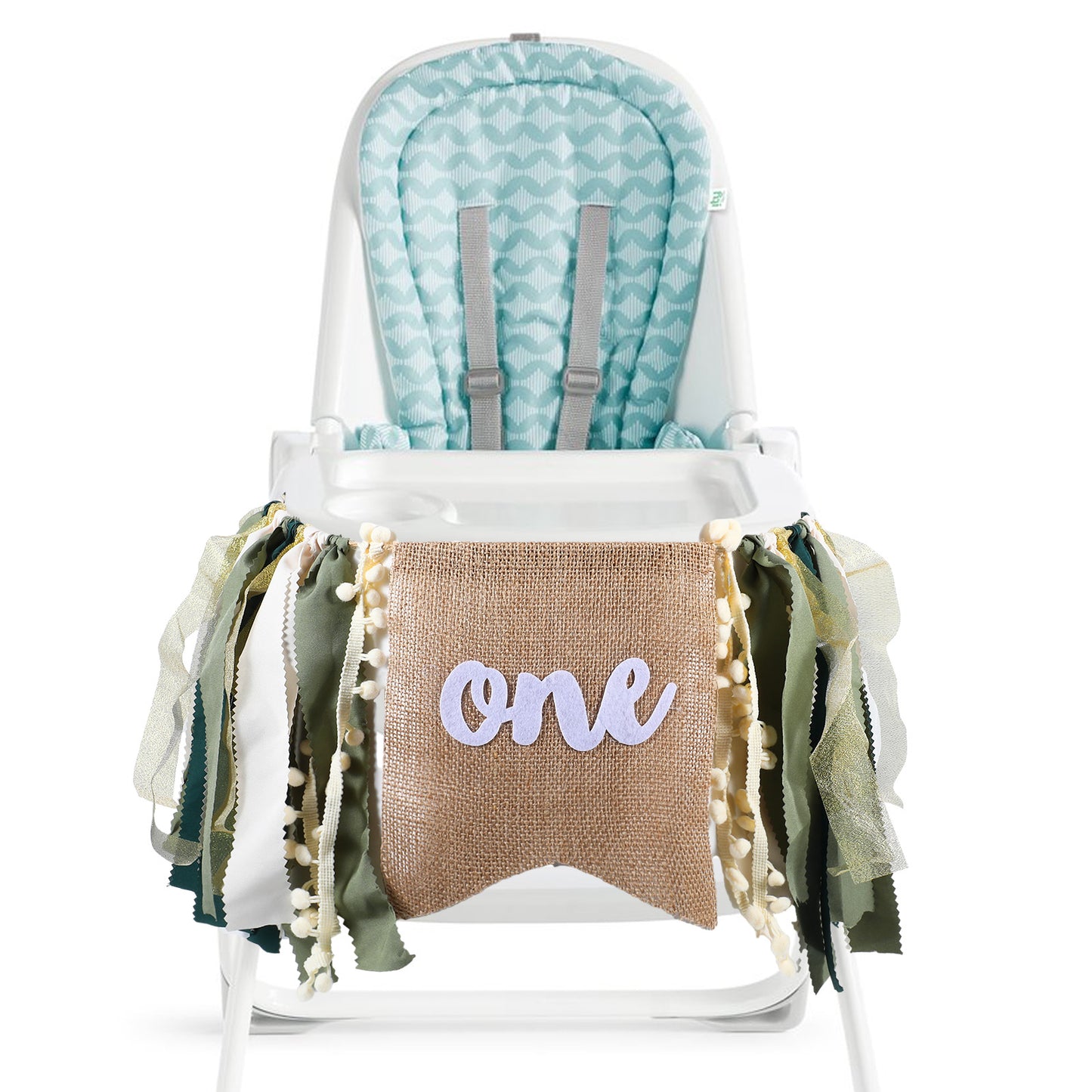 JIEYAO One Highchair Banner, First Birthday High Chair Banner, Wild One Birthday Decorations Jungle Theme Highchair Garland Decor Burlap Green High Chair Banner for Boy Girl Baby Photo Props (Green)