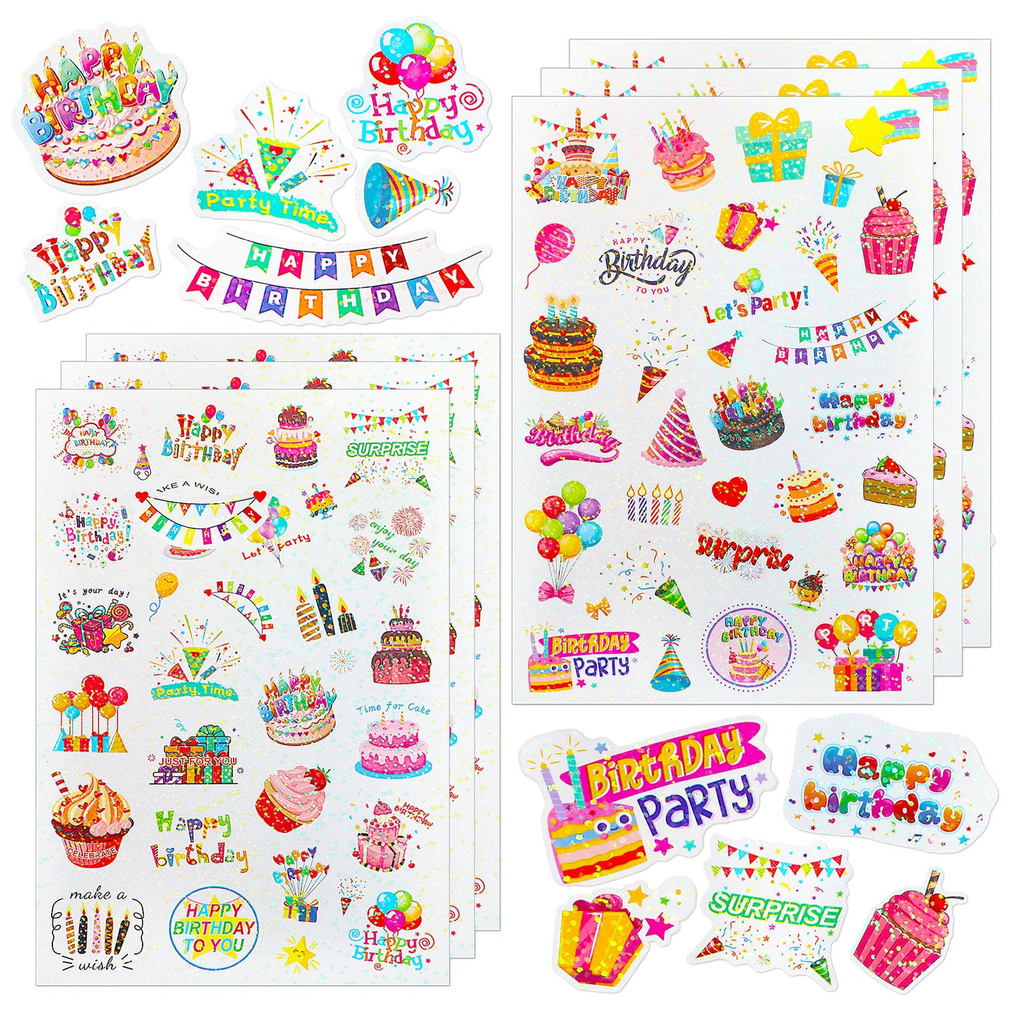 Molain 165 Pcs Happy Birthday Stickers, Happy Birthday Party Sticker for Cards Waterproof Anniversary Party Decal Vinyl Stickers Happy-Birthday Supplies Decorations Decal for Kids Adults