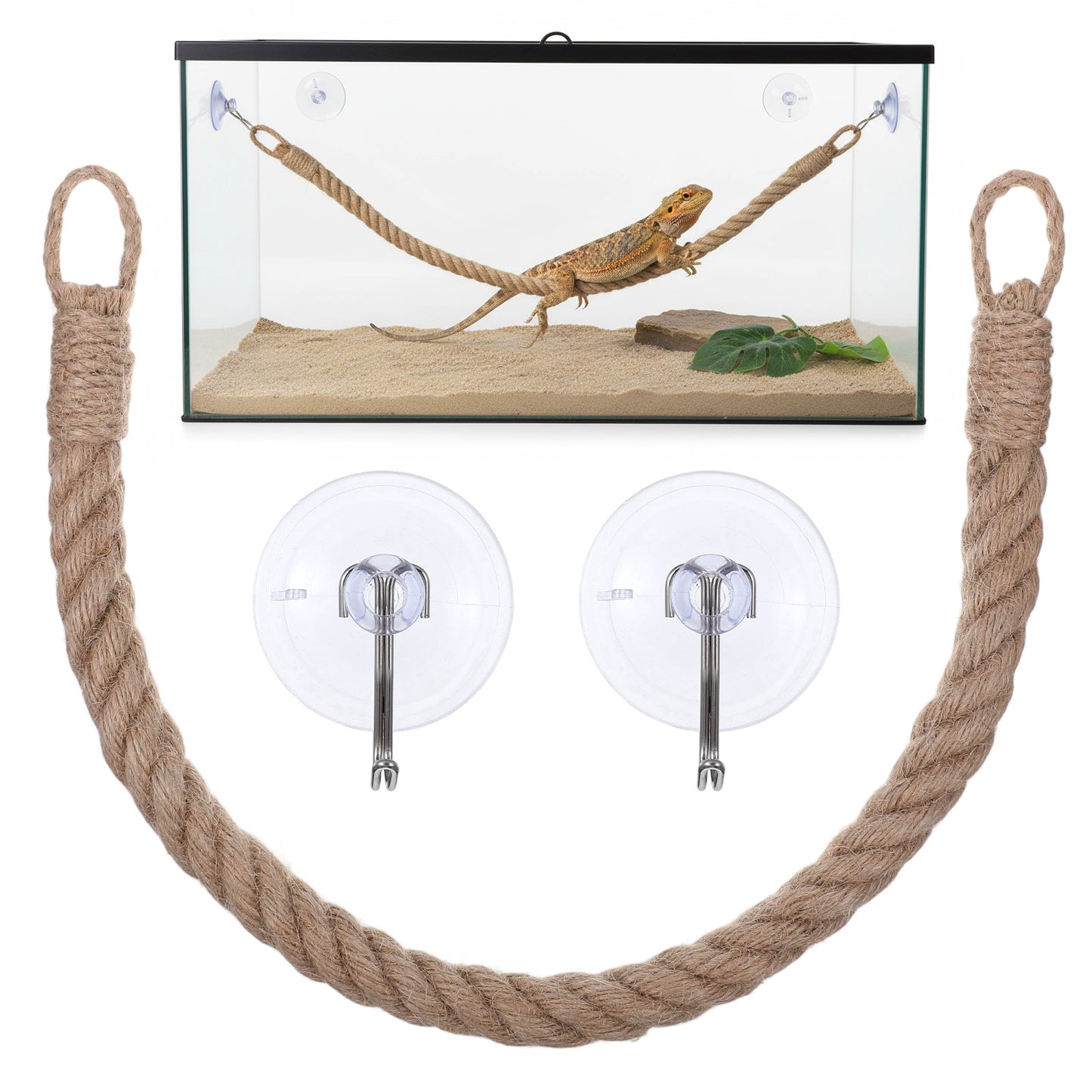WJIAAA Reptile Climbing Rope with 2 Hooks, Reptile Vines Climbing, Wall Gecko Accessories, Hermit Crab Ladder for Lizards Snakes Terrarium Crested Gecko Decor 22.64in