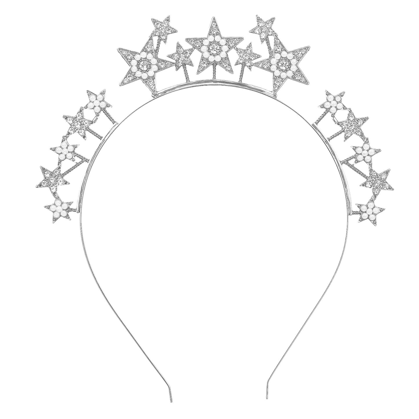 GEEHUA Rhinestone Star Crown Headband, Goddess Halo Headpiece Pearl Bridal Hair Accessories Party Headdress for Women Girls(SIlver)